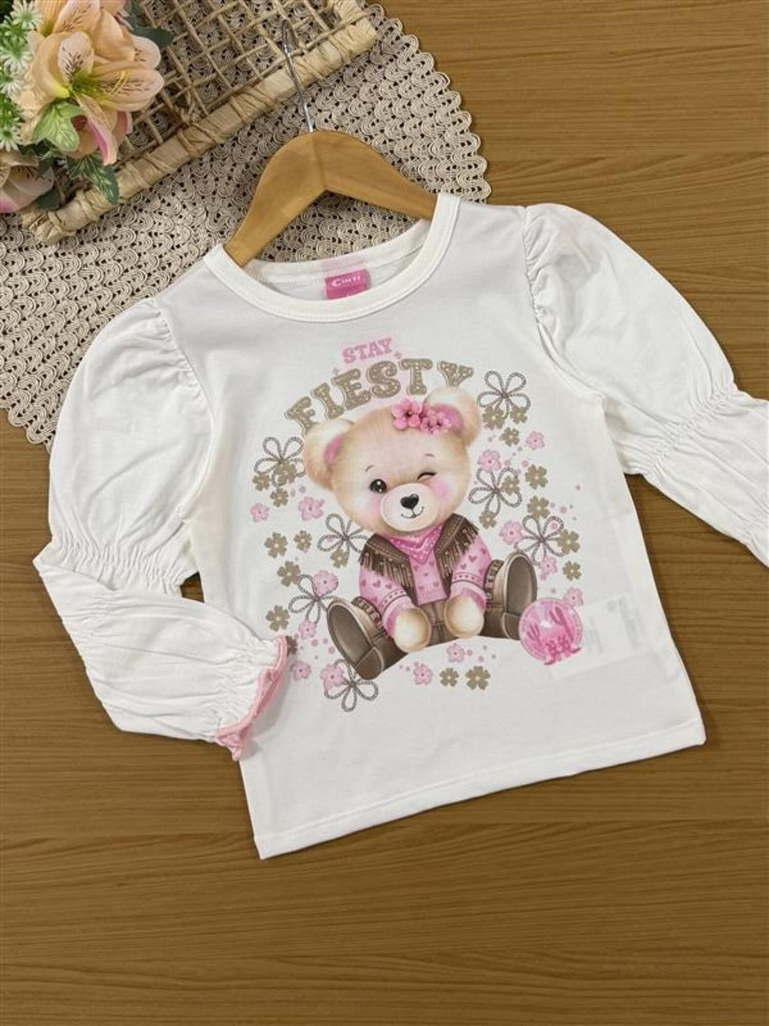 Conjunto Infantil Cinti Inverno com Calça  Bege e Blusa Manga Longa Ursinha Stay Fiesty