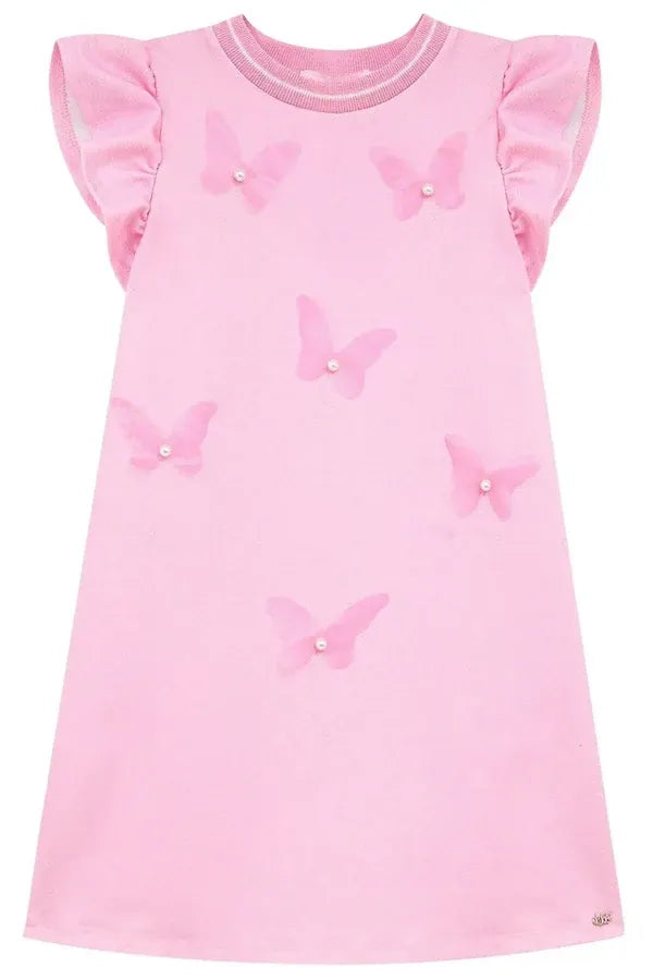 Vestido Infantil Kukiê Rosa Borboletinha Perola