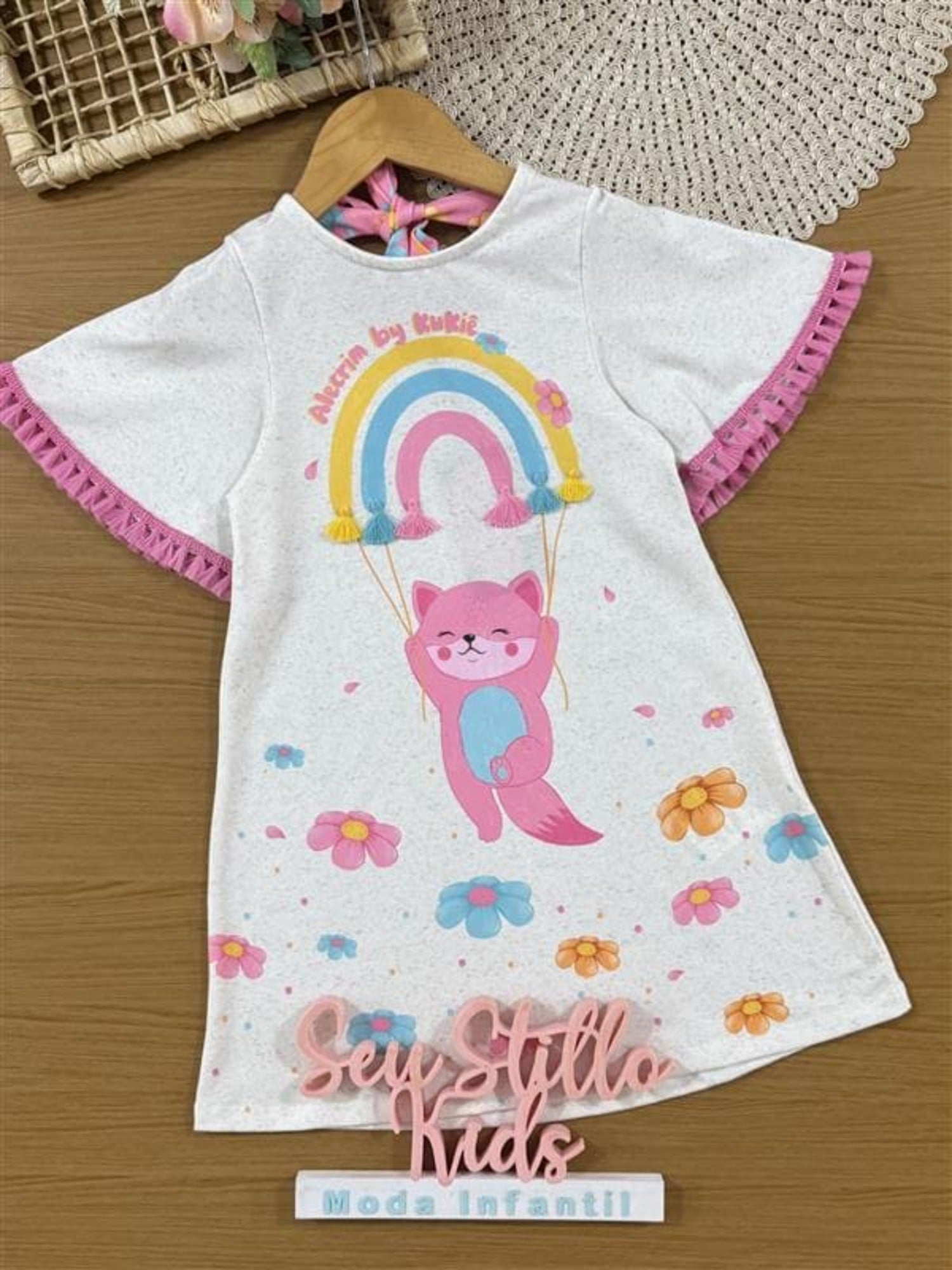 Vestido Infantil Kukiê Verão Off White Arco-Íris