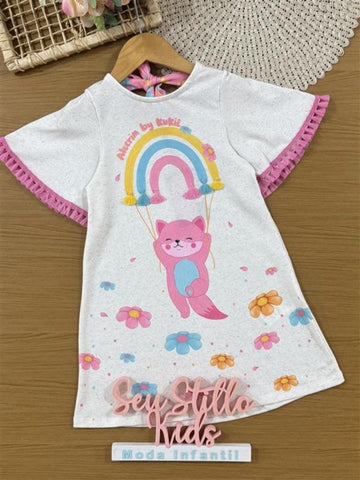 Vestido Infantil Kukiê Verão Off White Arco-Íris