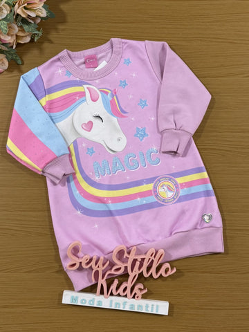 Vestido Infantil Cinti Inverno Flanelado Lilás Unicórnio