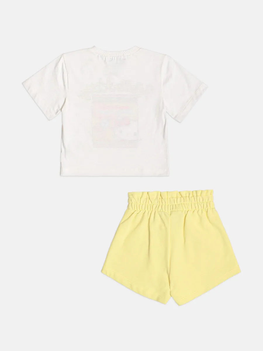 Conjunto Infantil Menina Momi Shorts Amarelo e Blusa Hello Kitty Candy & Gum