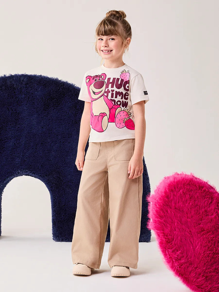 Blusa Infantil Bimbi Inveno Manga Curta Bege Lotso
