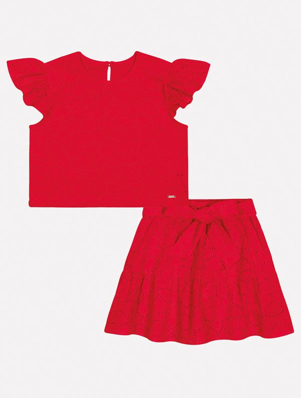 Conjunto Infantil Cinti Verão Com Saia e Blusa Vermelha Laise Natal