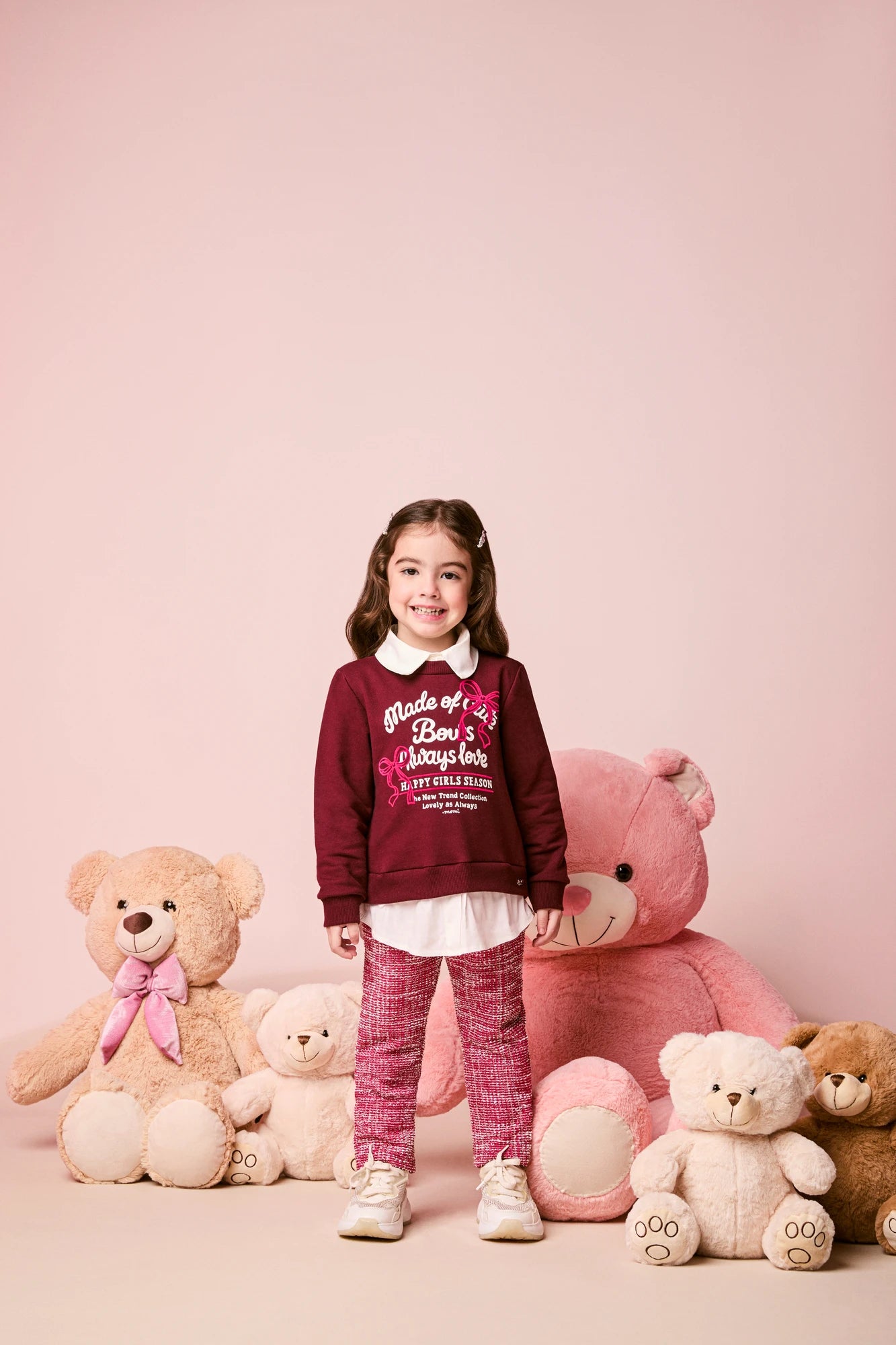 Conjunto Infantil Momi Inverno com Calça Legging Rosa e Moletom sem Flanela Lacinhos