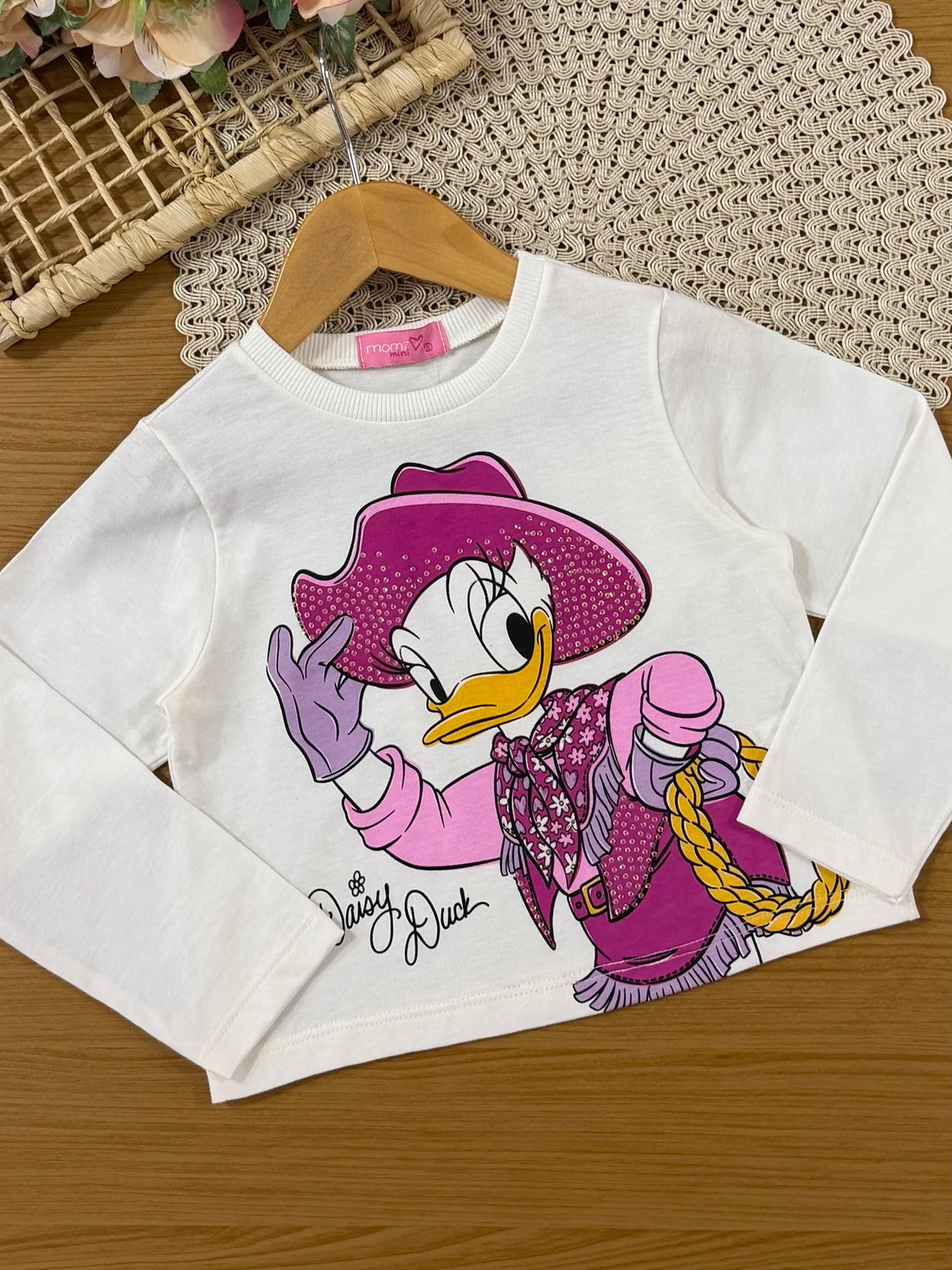 Conjunto Infantil Momi Inverno com Saia Rosa e Blusa Manga Longa Daisy Boiadeira Disney