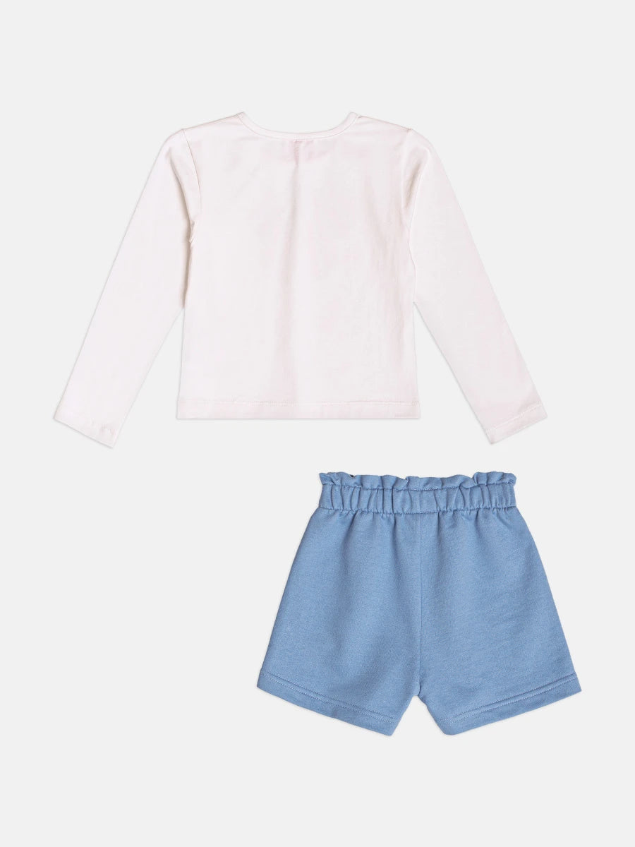 Conjunto Infantil Momi Inverno com Shorts Azul e Blusa Manga Longa Lacinho Colorido