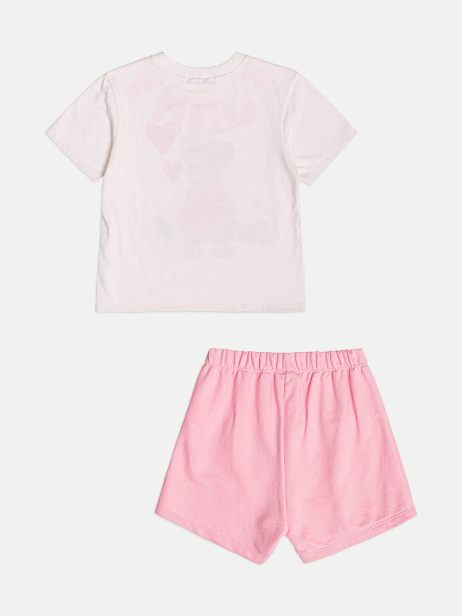 Conjunto Infantil Bimbi Inverno com Shorts Rosa e Blusa Manga Curta Cachorrinha Funny