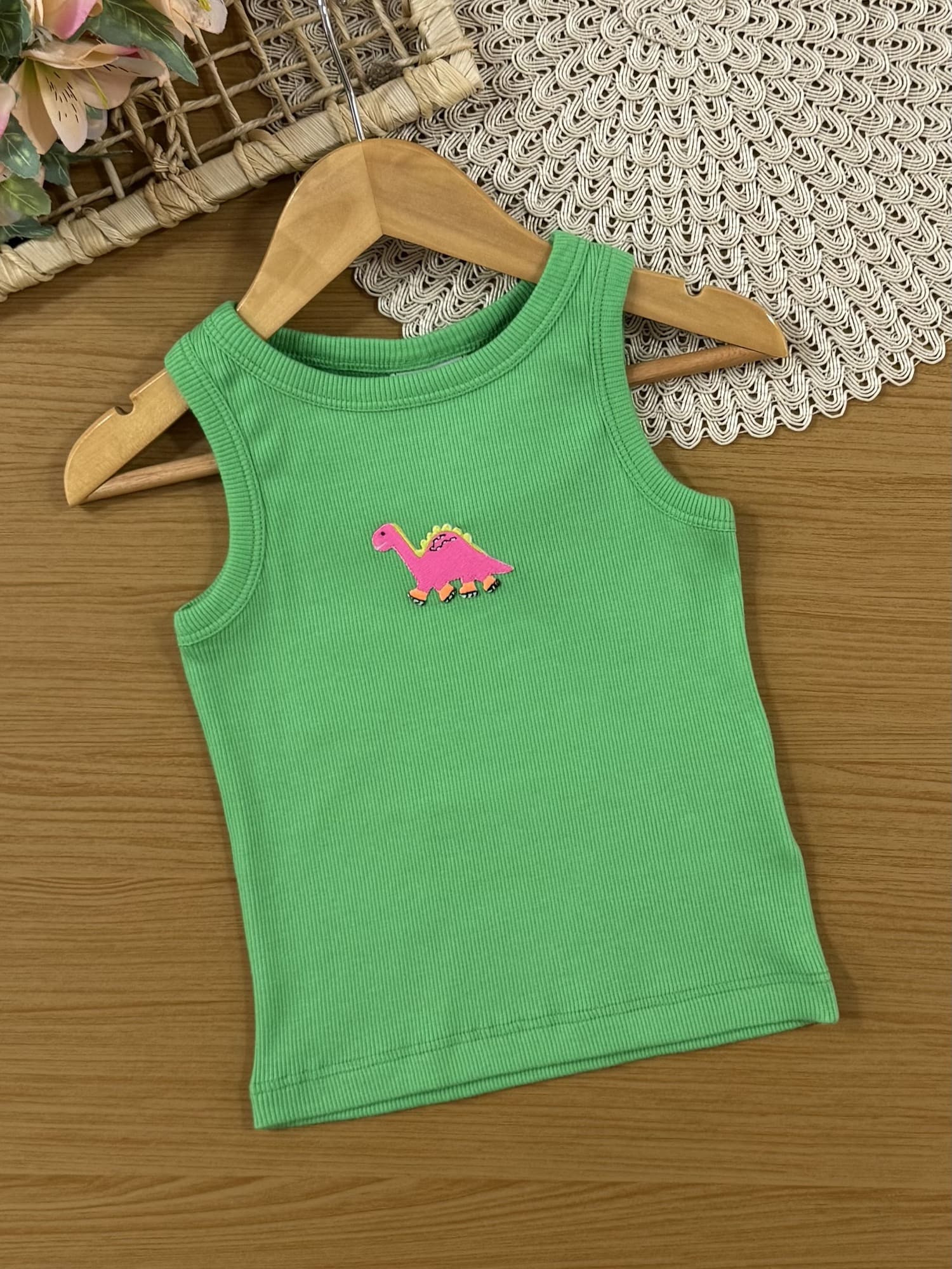 Conjunto Infantil Bimbi Verão com Saia e Regata Verde Dinos