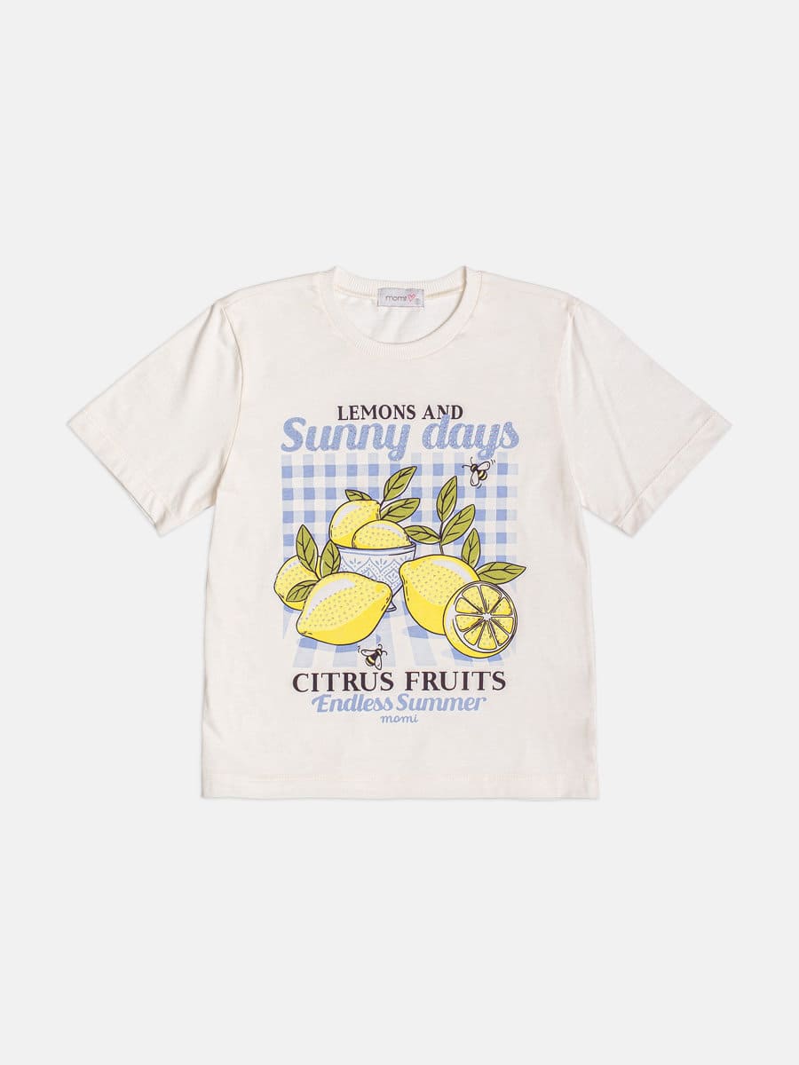 Blusa Infantil Menina Momi Branca Limão Strass