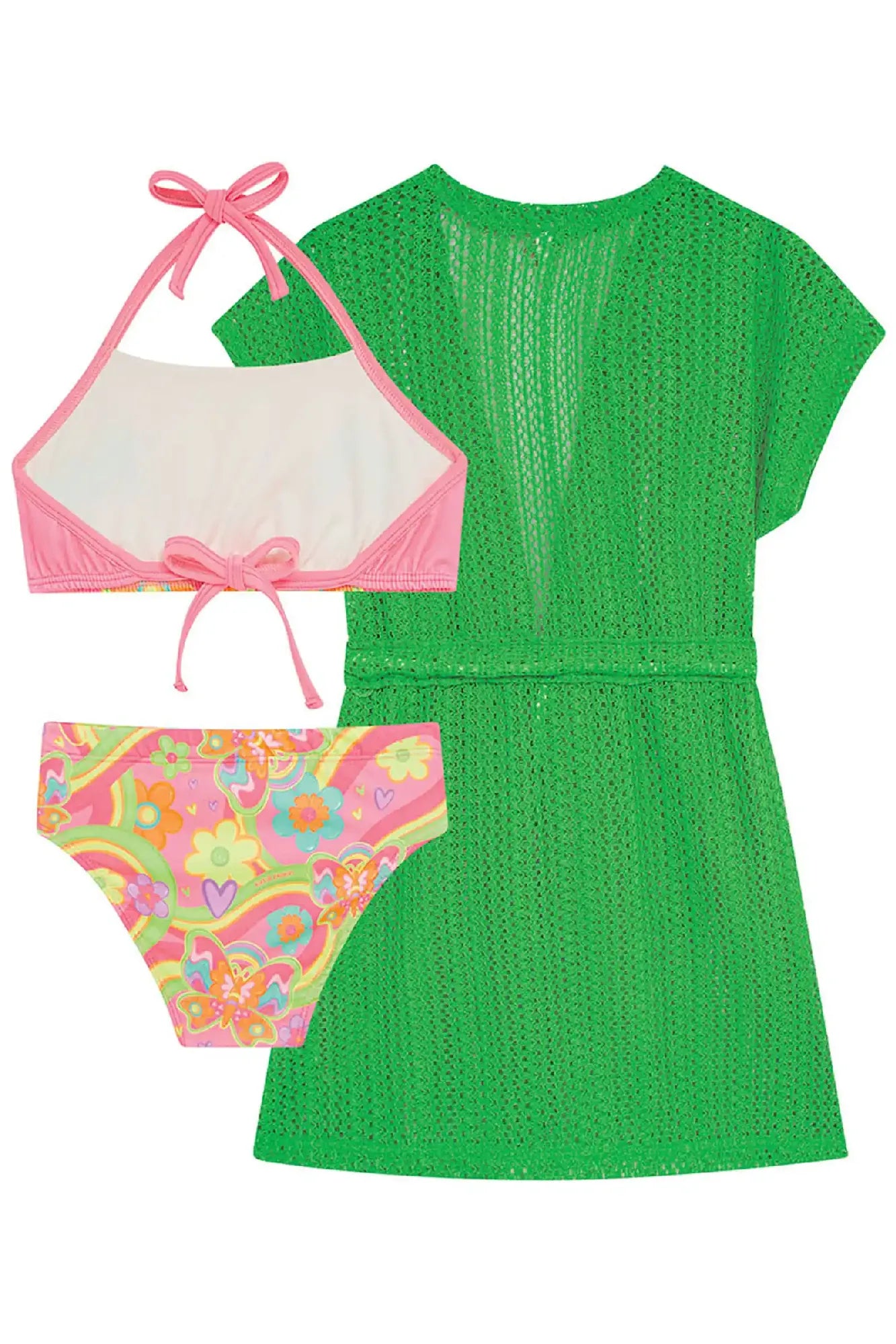 Biquiní Infantil Kukiê Borboletinha com Saida de Praia Verde