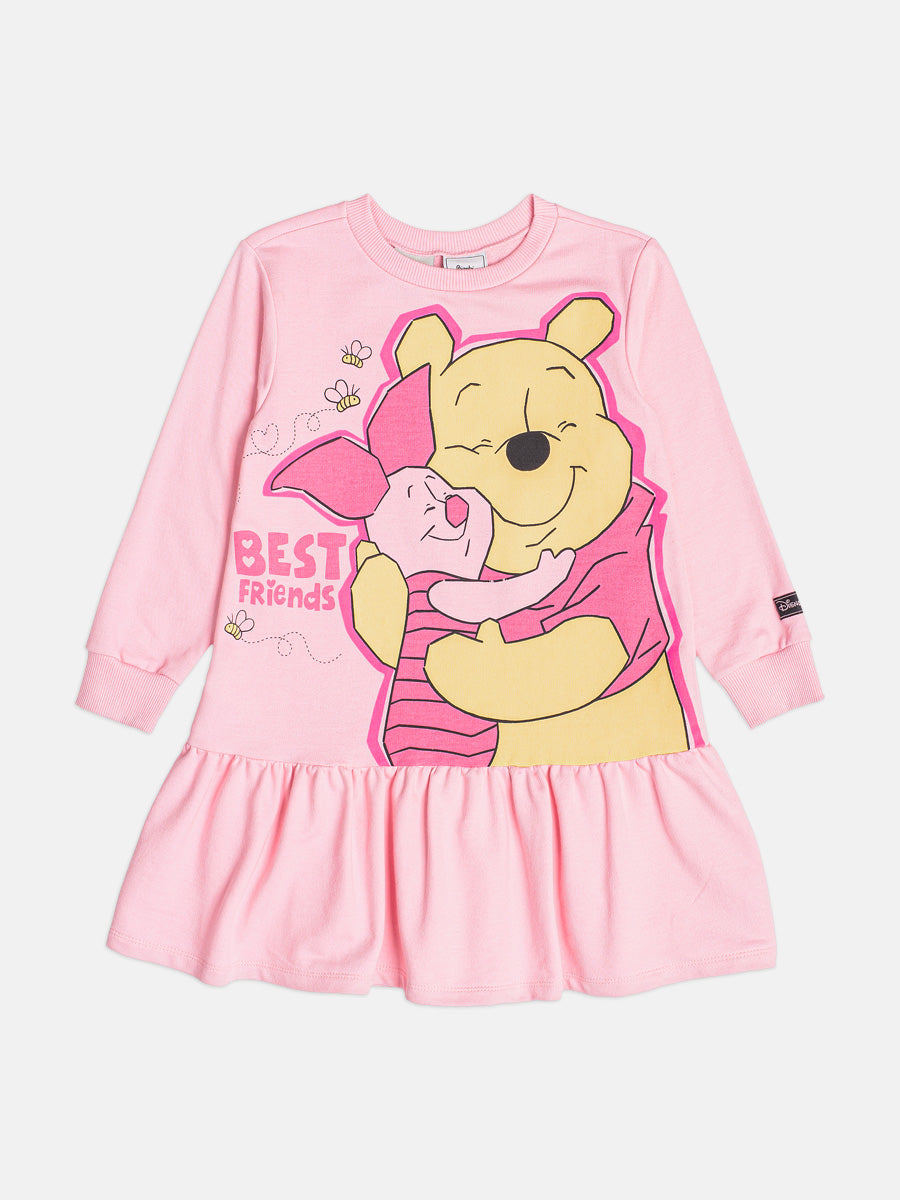 Vestido Infantil Bimbi Inverno Rosa Ursinho Pooh e Leitão Disney