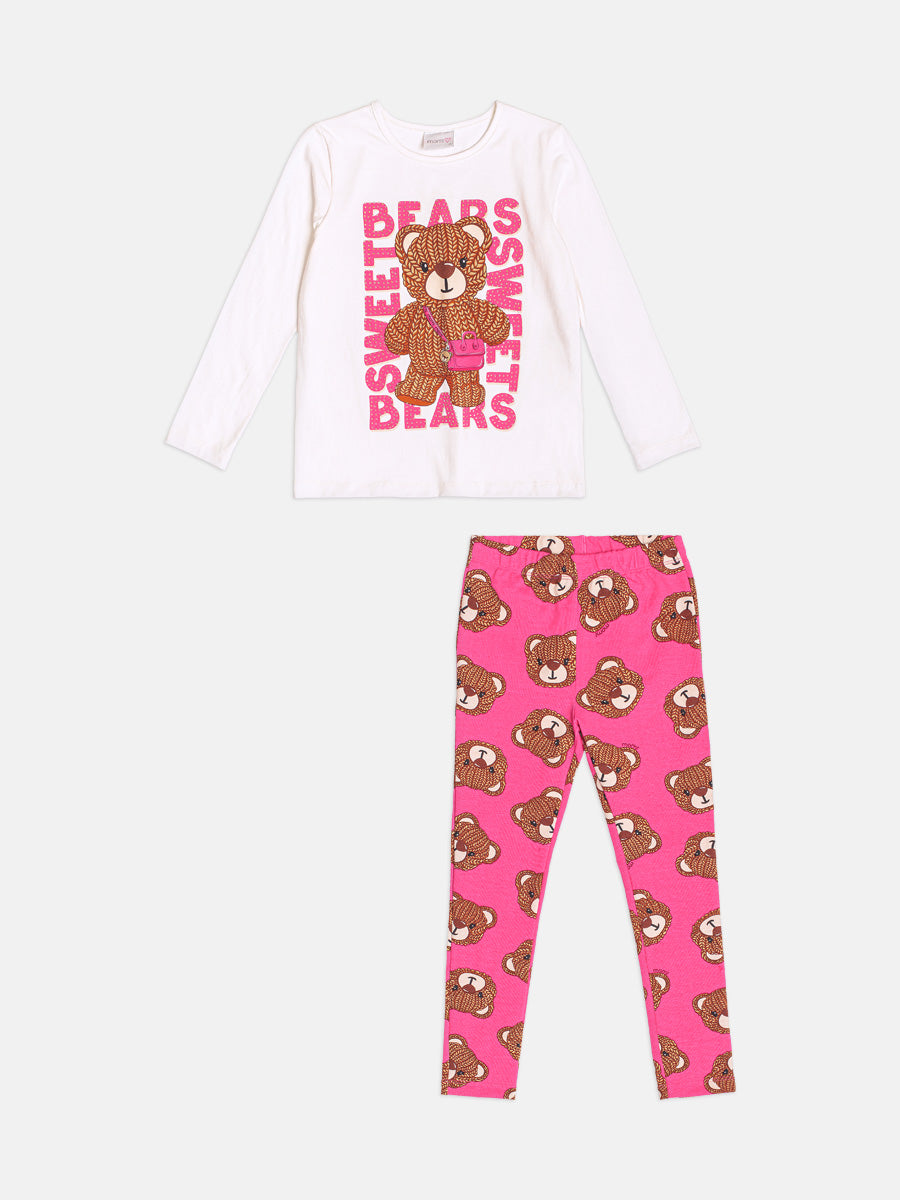 Conjunto Infantil Momi Inverno com Calça Legging Rosa e Blusa Manga Longa Ursinha Sweet