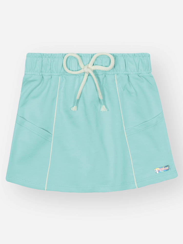 Conjunto Infantil Cinti Verão com Shorts Saia Azul e Blusa Off White Melancia