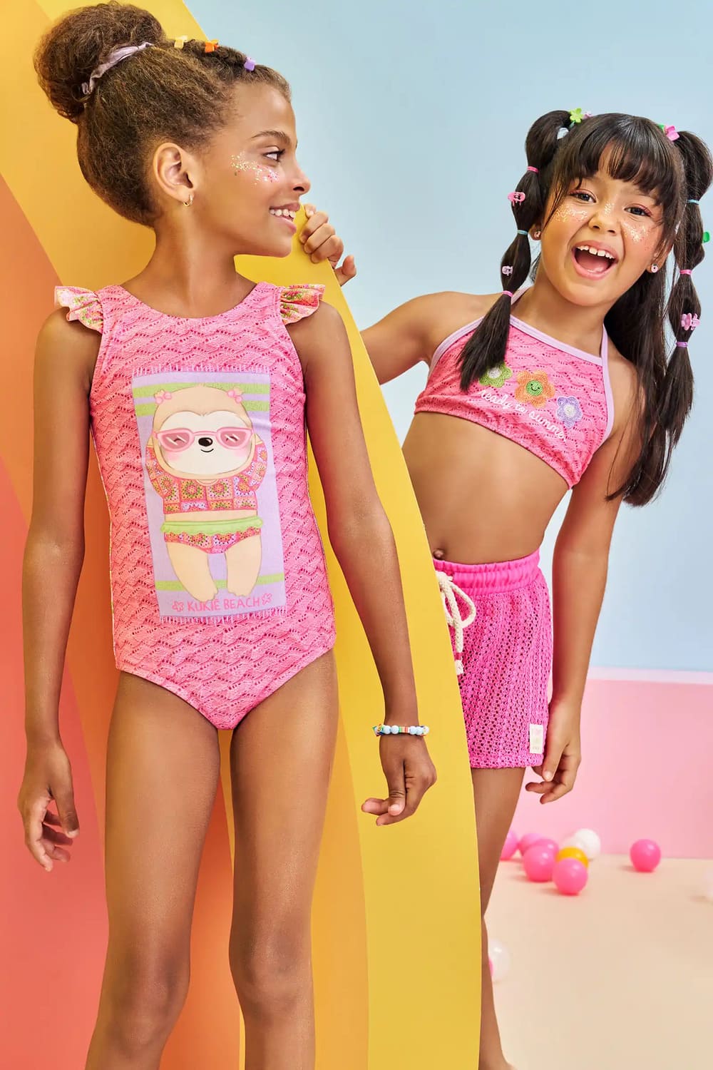 Maiô Infantil Kukie Verão Rosa Bichinho Preguiça