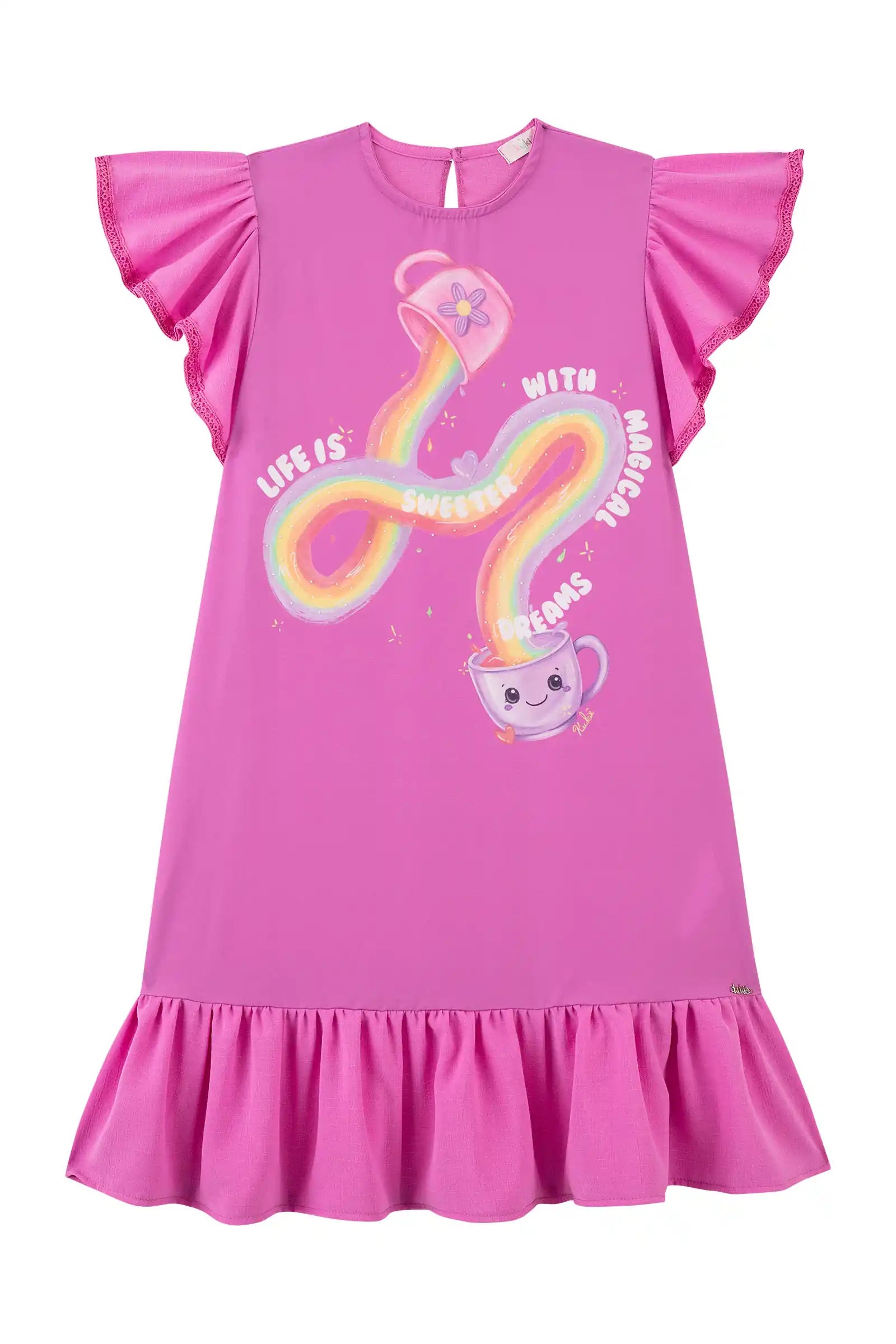 Vestido Infantil Kukiê Inverno Rosa Escuro Arco-íris
