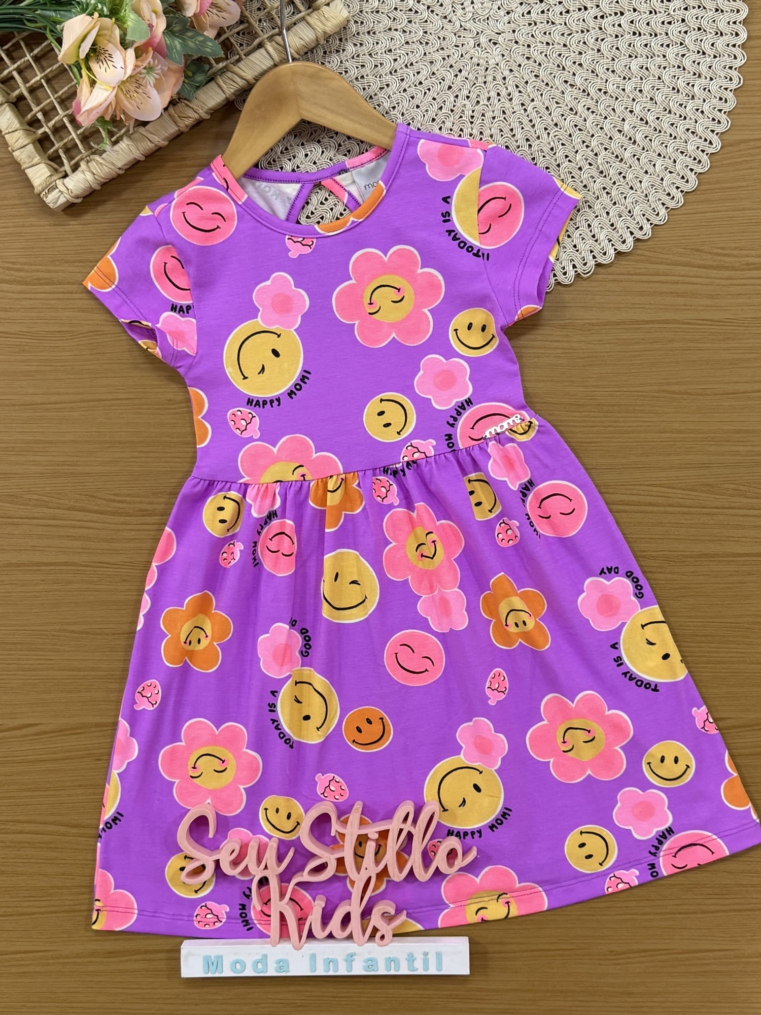 Vestido Infantil Momi Verão Roxo Floral Smile