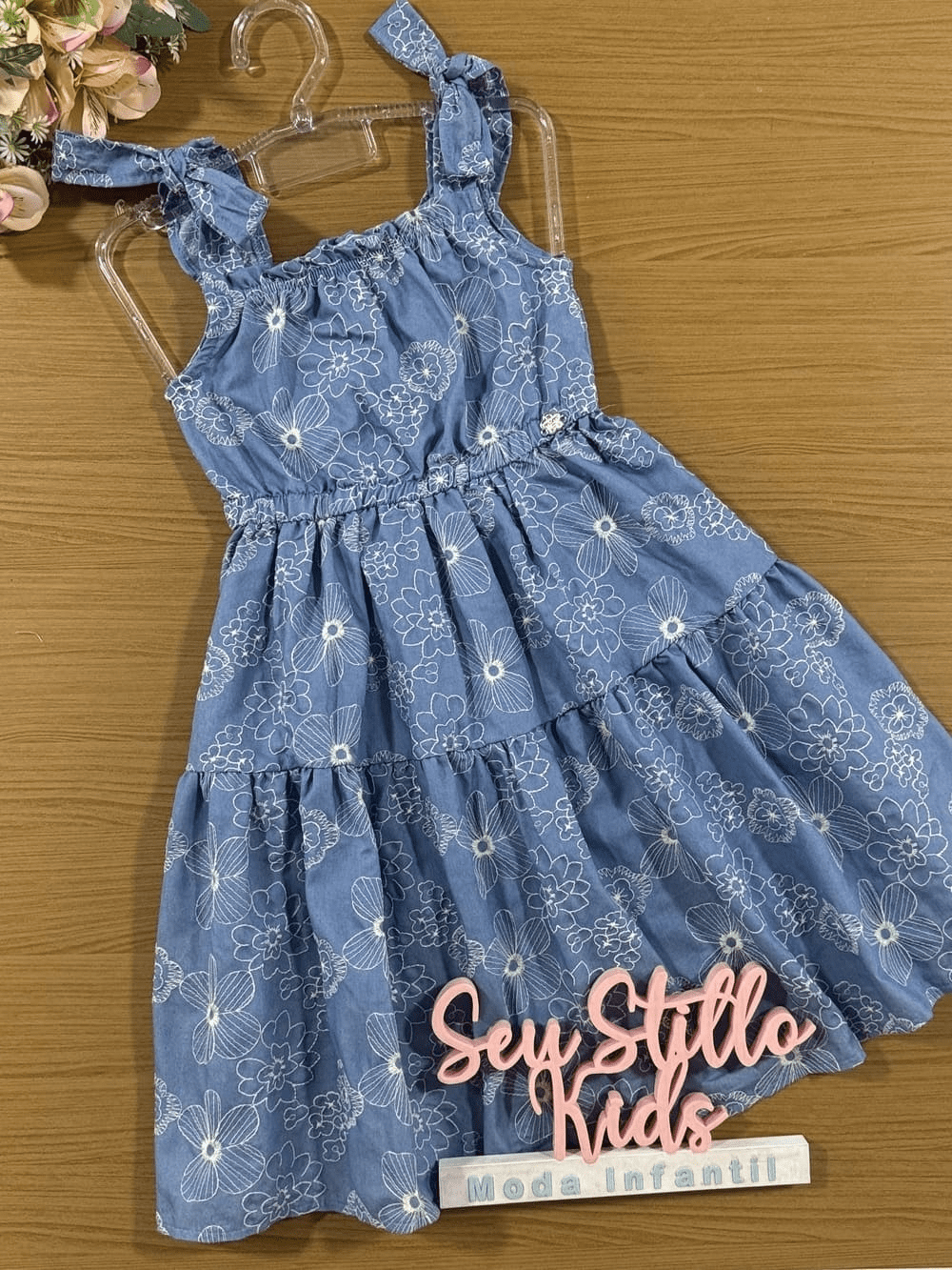 Vestido Infantil Momi Verão Azul Bordado