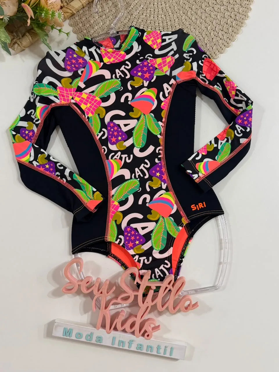 Maiô Infantil Siri Kids Manga Longa Preto Tati Cajú 43075