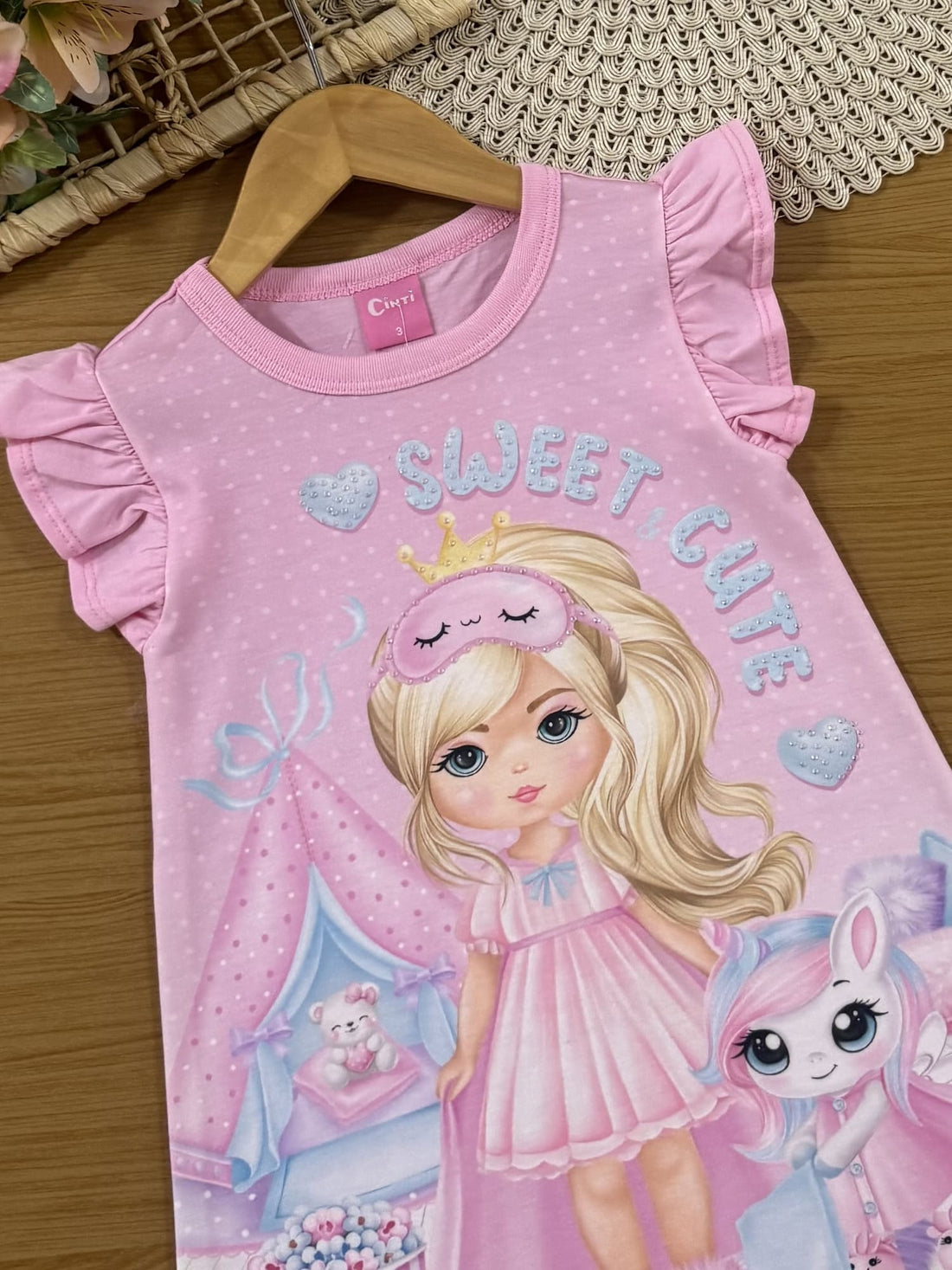 Camisola Infantil Cinti Verão Rosa Menininha e Unicórnio Sweet Cute