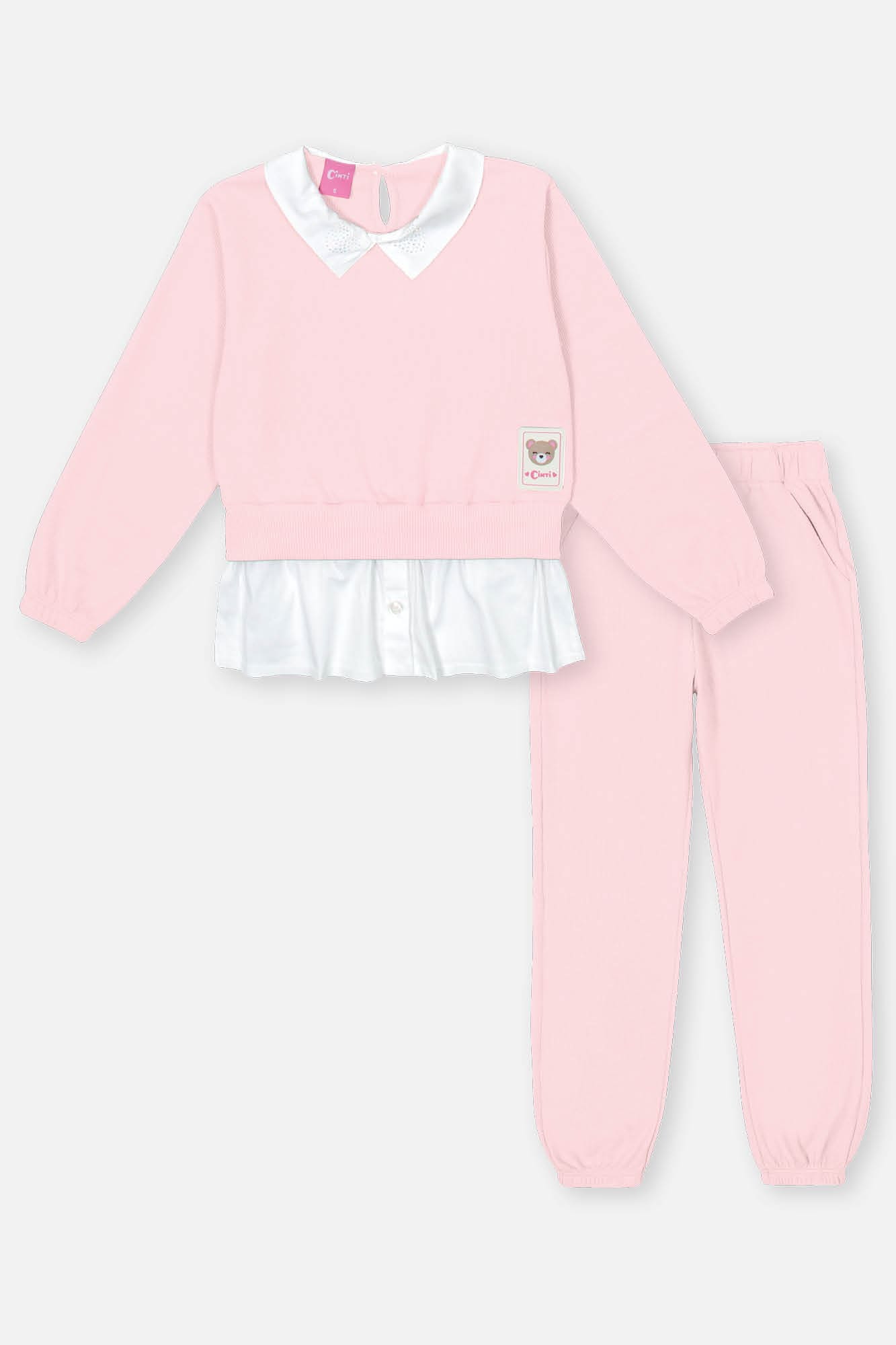 Conjunto Infantil Cinti Inverno com Calça e Casaco Rosa com Strass
