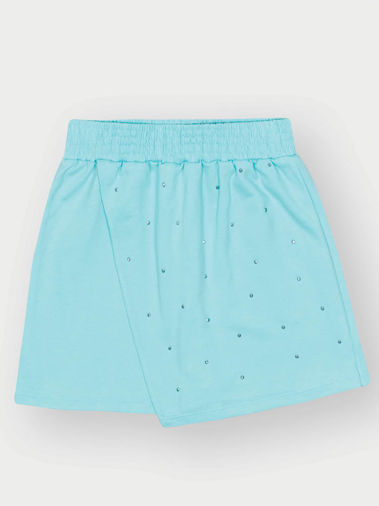 Conjunto Infantil Belime Verão com Shorts Saia Azul e Regata Branca Beach Lovers