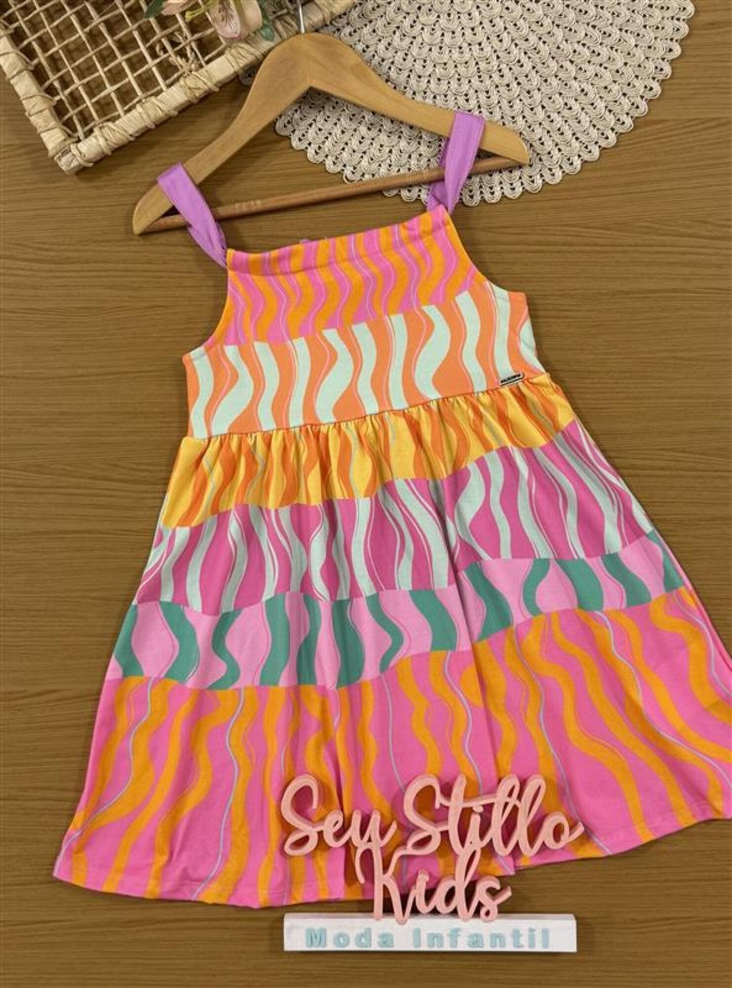 Vestido Infantil Kukiê Verão Ondas Coloridas