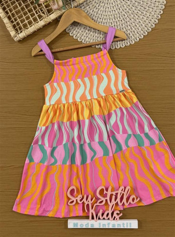Vestido Infantil Kukiê Verão Ondas Coloridas
