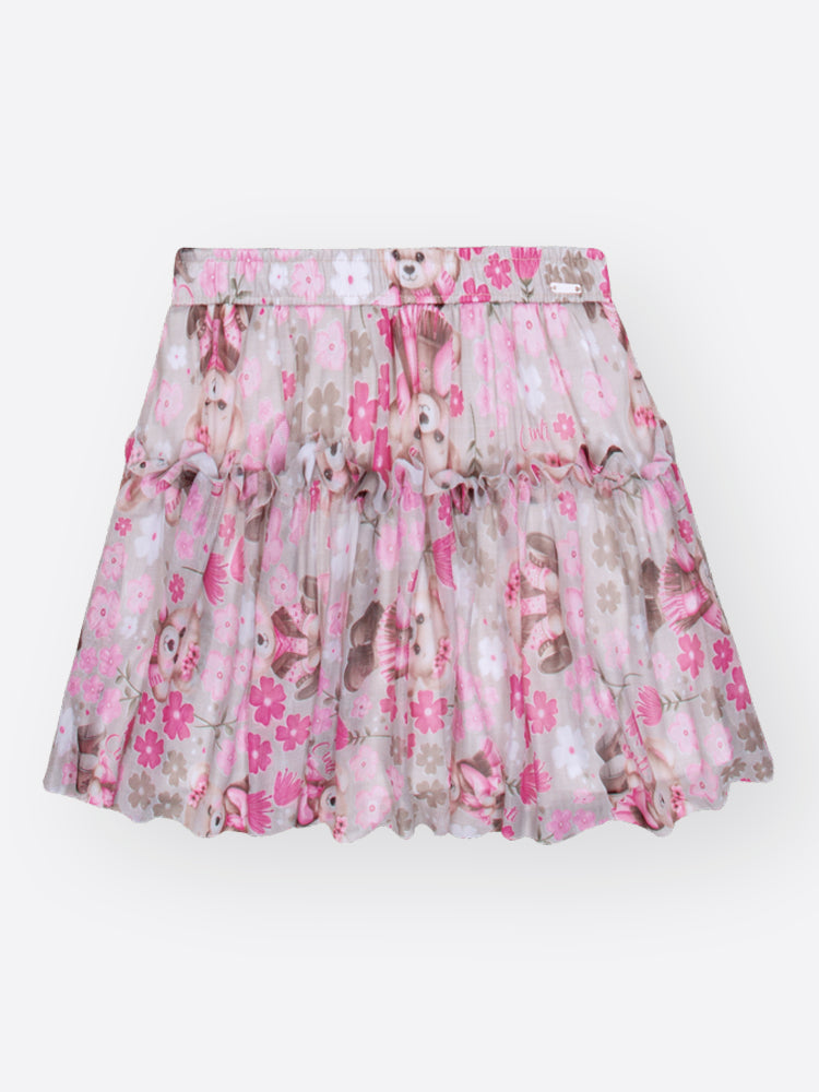 Conjunto Infantil Cinti Inverno com Saia em Tule e Blusa Manga Longa Florzinha Strass