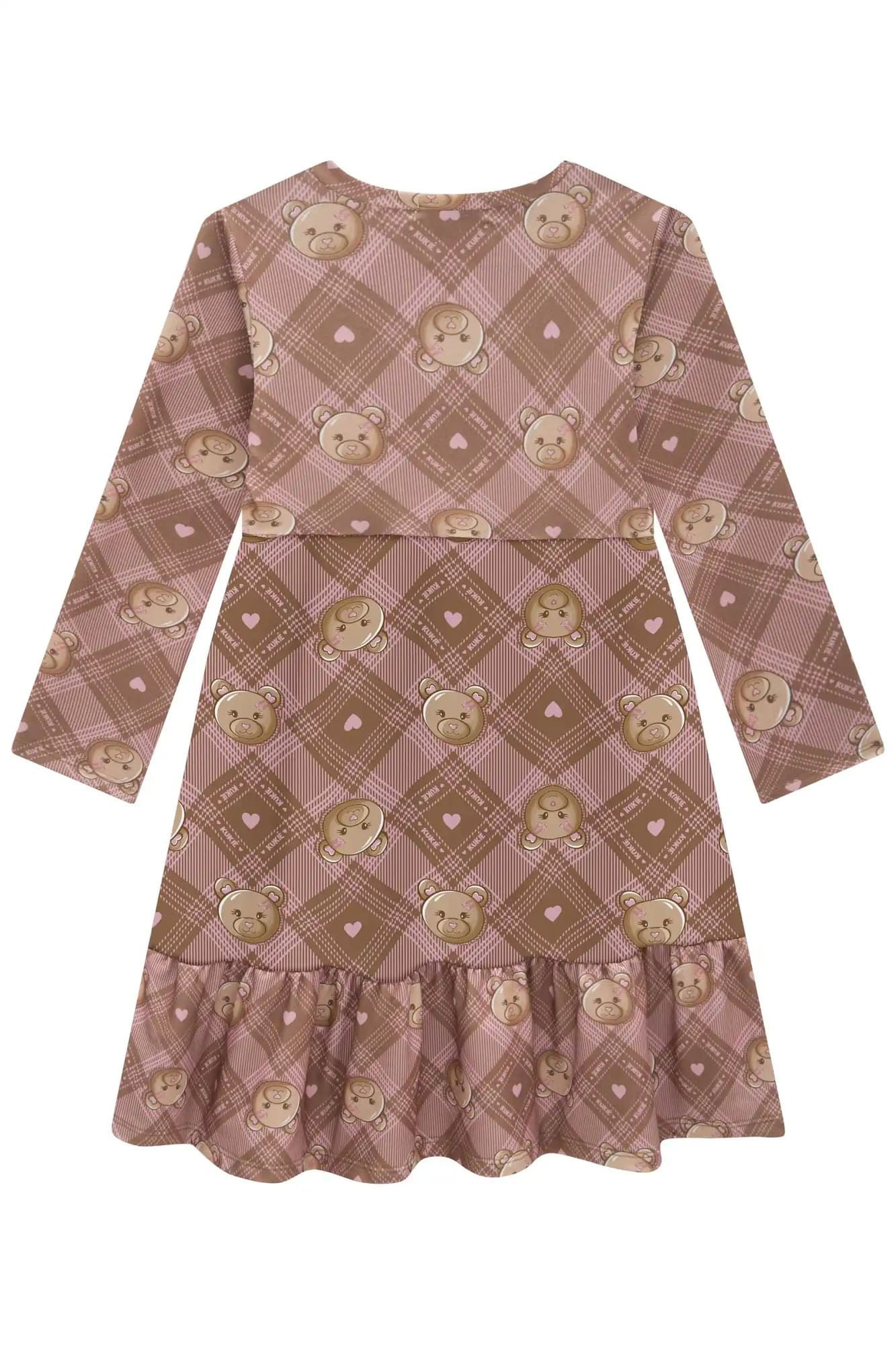 Vestido Infantil Kukiê Inverno Manga Longa Marrom Ursinha com Bolsinha