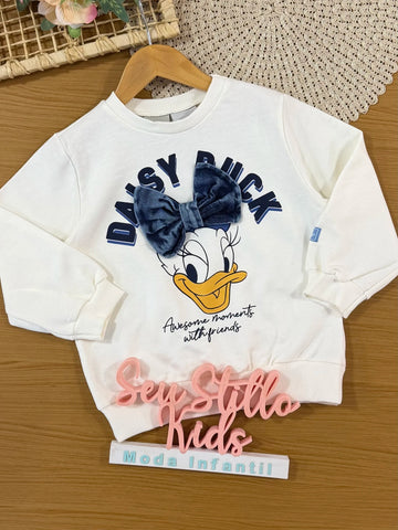 Moletom Infantil Momi Inverno sem Flanela Branco Daisy Duck Disney