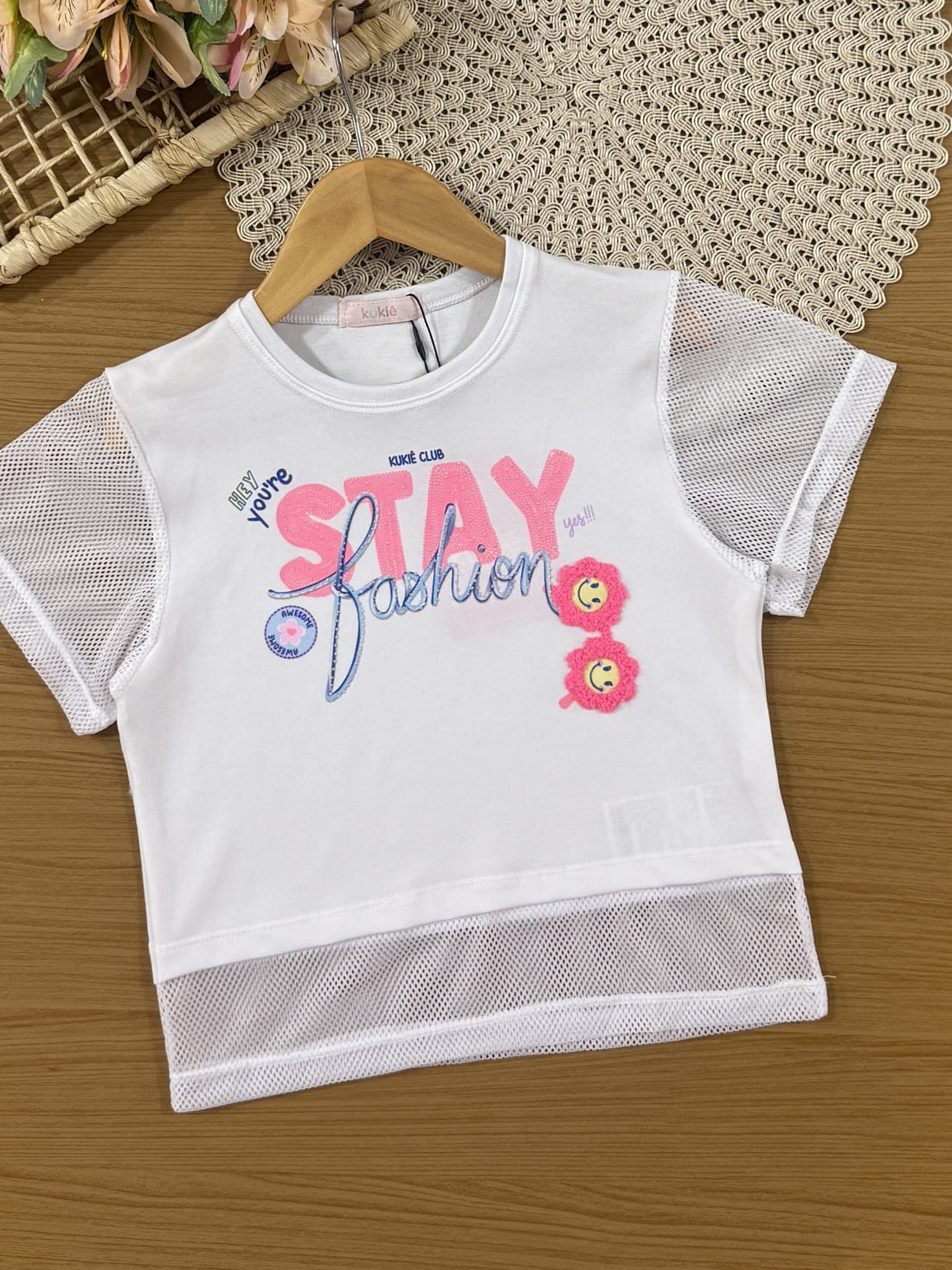 Conjunto Infantil Kukiê Verão com Calça Legging Azul e Blusa Branca Stay Fashion