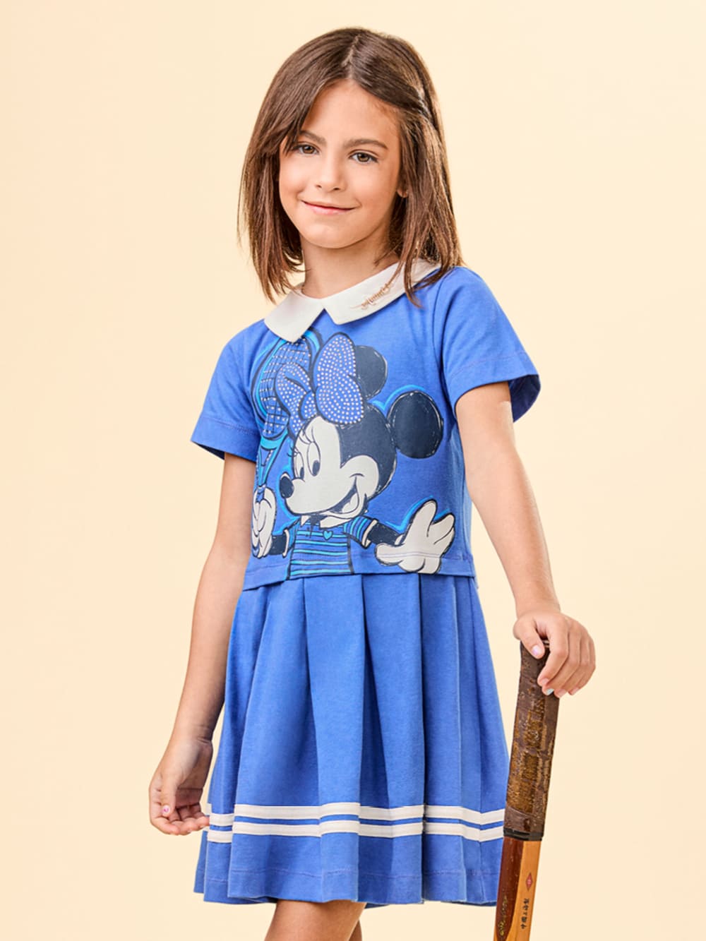 Vestido Infantil Animê Verão Azul Minnie Esportiva Disney