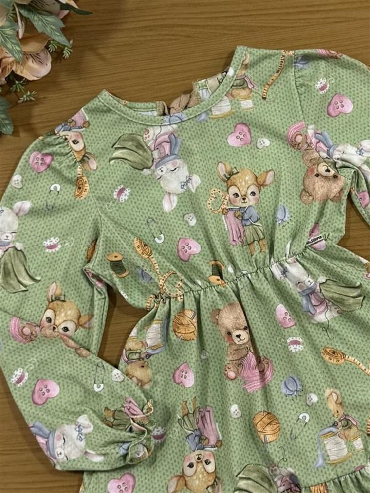 Vestido Infantil Kukiê Alecrim Inverno Verde Animais