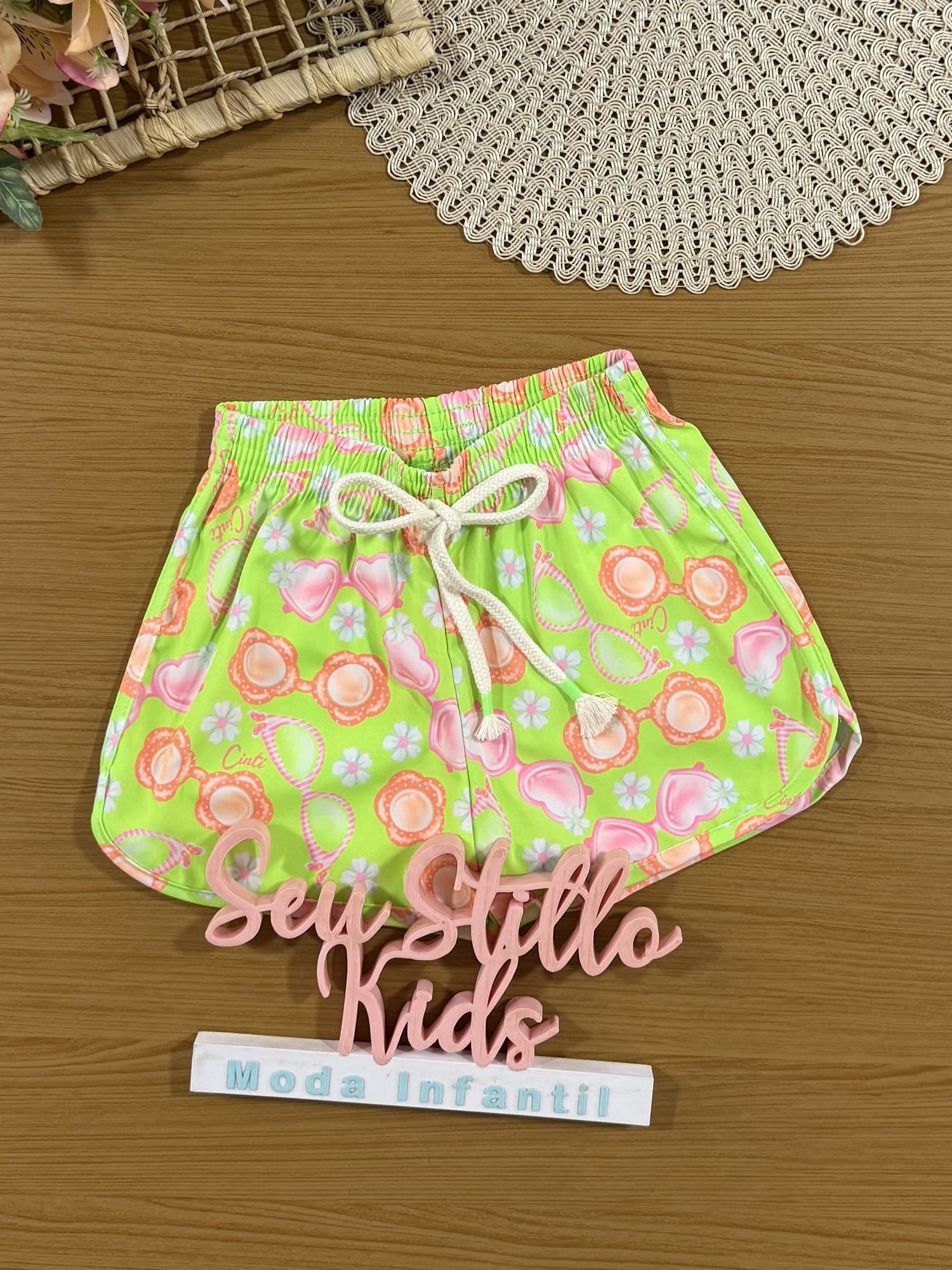 Shorts Infantil Cinti Verão Verde Floral