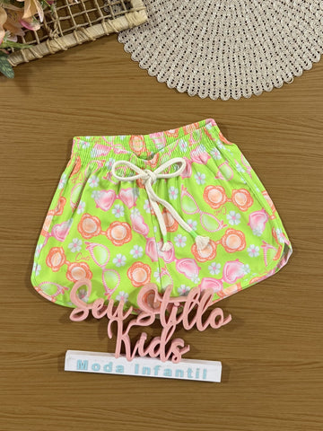 Shorts Infantil Cinti Verão Verde Floral