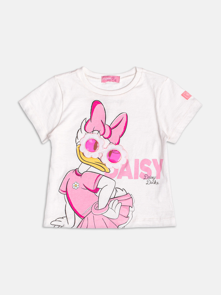 Blusa Infantil Momi Verão Branca Daisy com Óculos 3D Disney