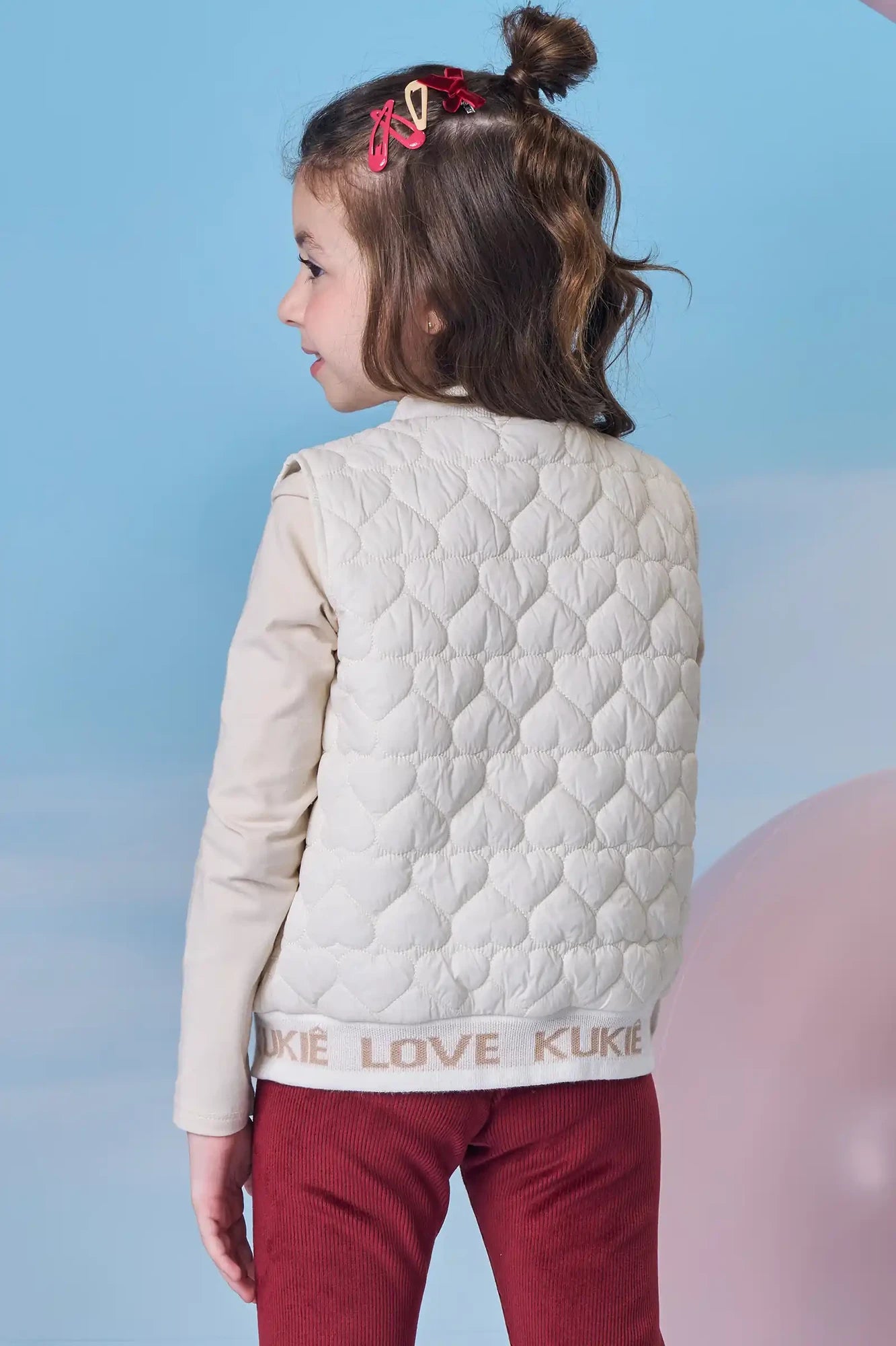 Colete Infantil Kukiê Inverno Puffer Off White Corações