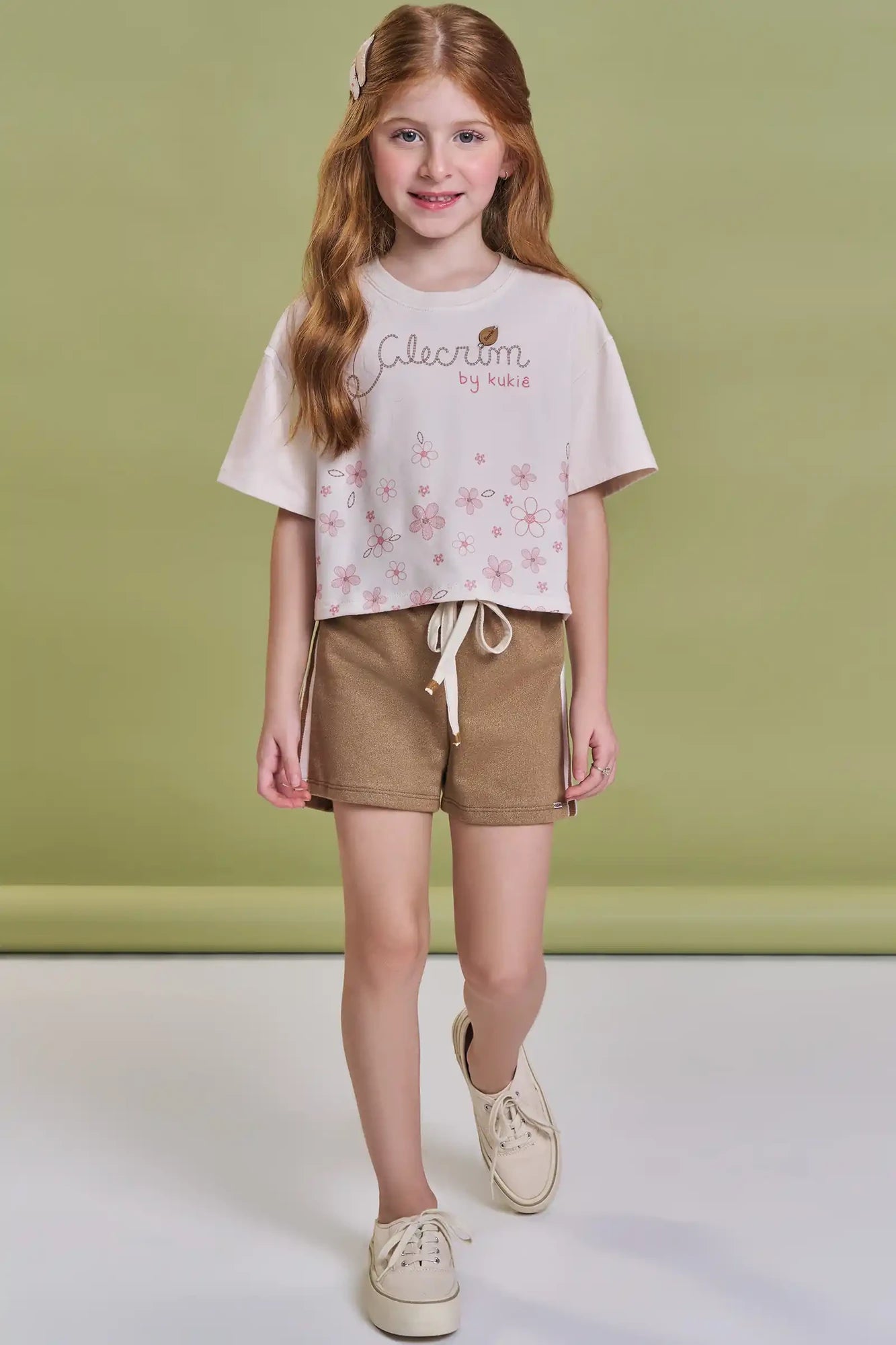 Conjunto Infantil Kukiê Inverno com Shorts Marrom e Blusa Manga Curta Alecrim
