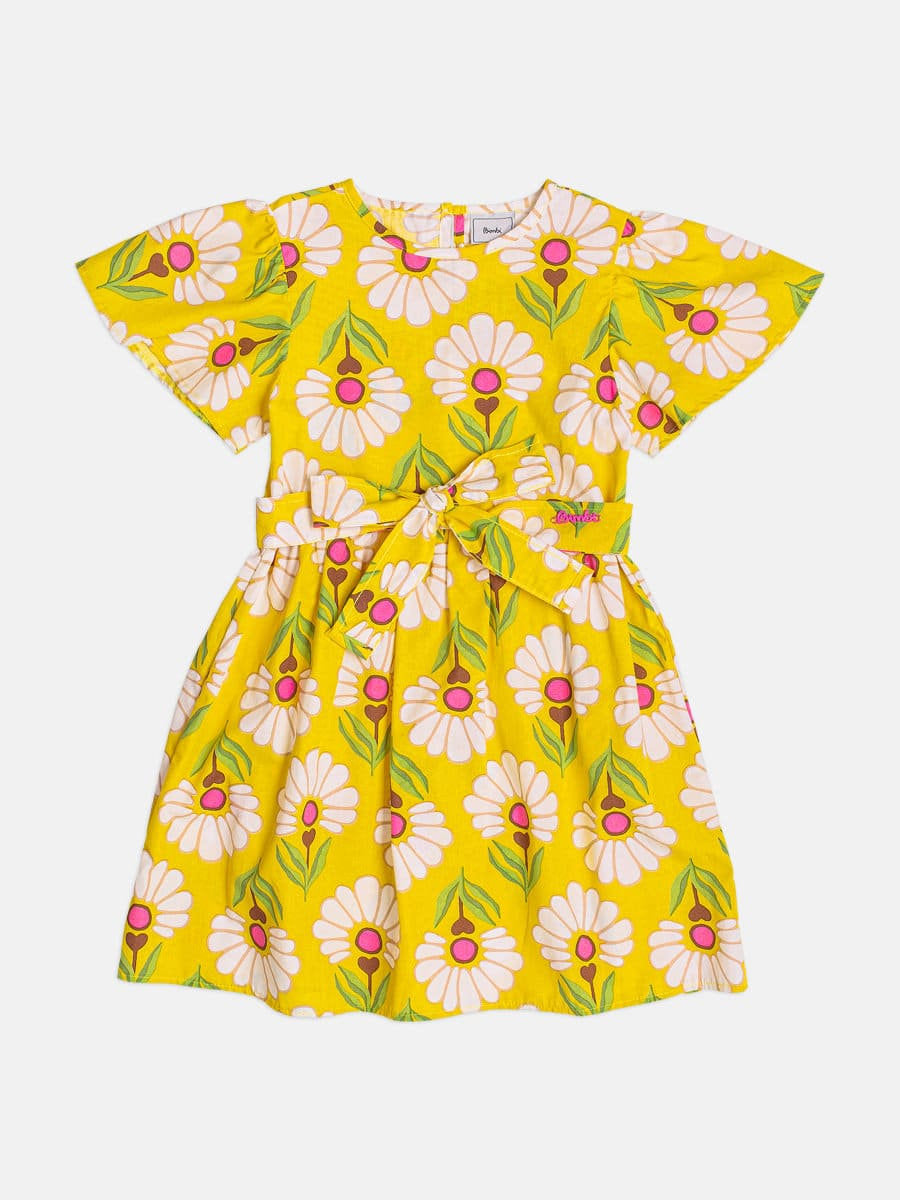 Vestido Infantil Bimbi Amarelo Florzinhas
