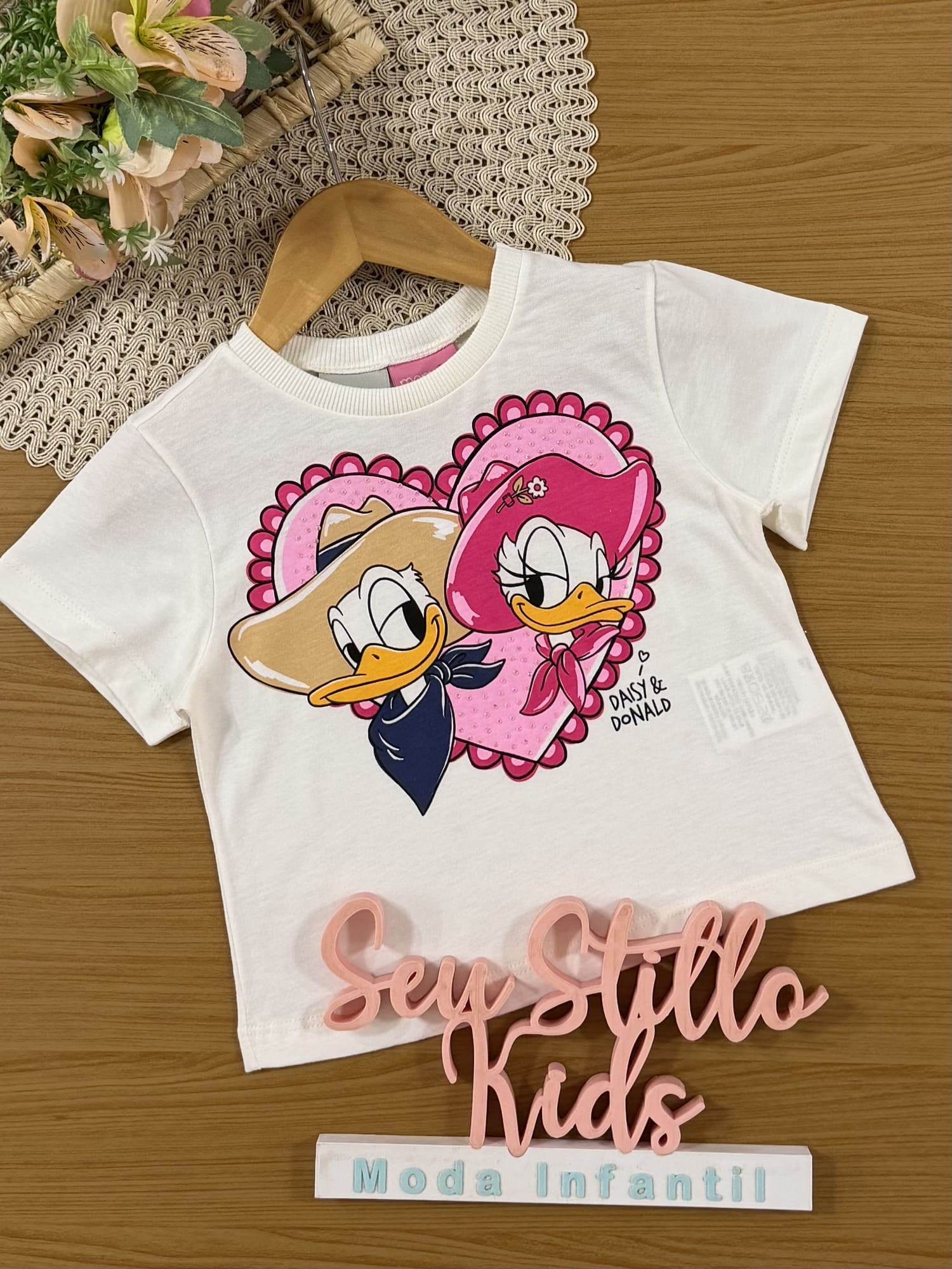 Blusa Infantil Momi Inverno Branca Daisy e Donald Cowboy Disney