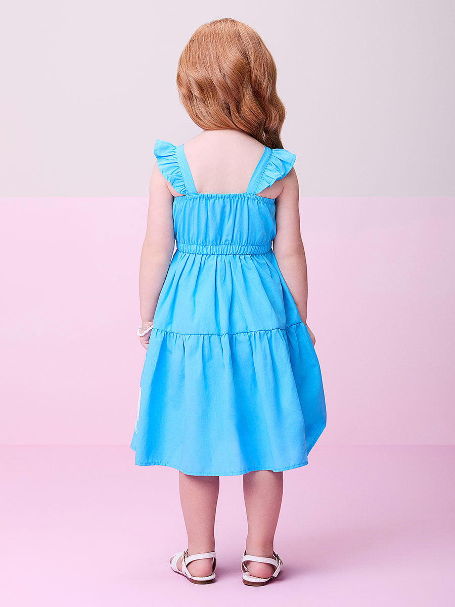 Vestido Infantil Momi Verão Azul Coqueiros Alto Relevo