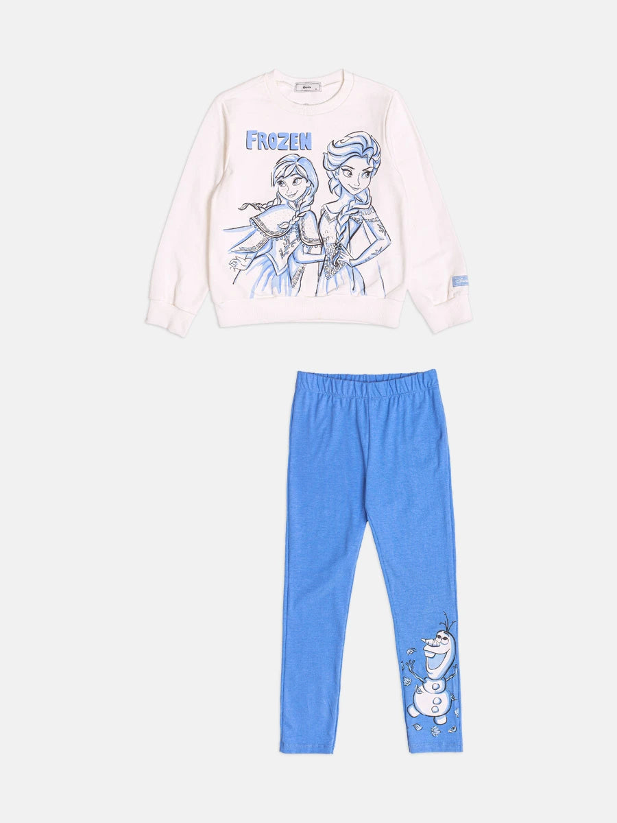 Conjunto Infantil Bimbi Inverno com Calça Legging Azul e Moletom sem Flanela Frozen Disney