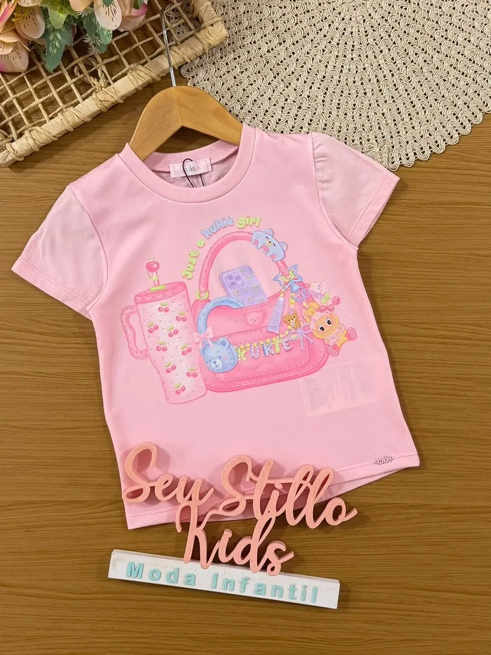 Blusa Infantil Menina Kukiê Rosa Acessórios Girl Strass