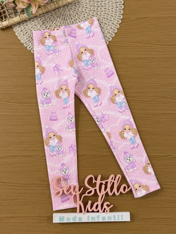 Calça Legging Infantil Kukiê Inverno Rosa Menina Patinadora