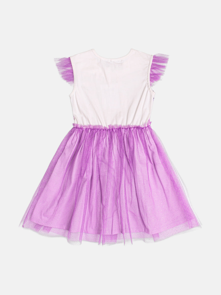 Vestido Infantil Bimbi Inverno Lilás com Tule e Glitter Rapunzel Disney