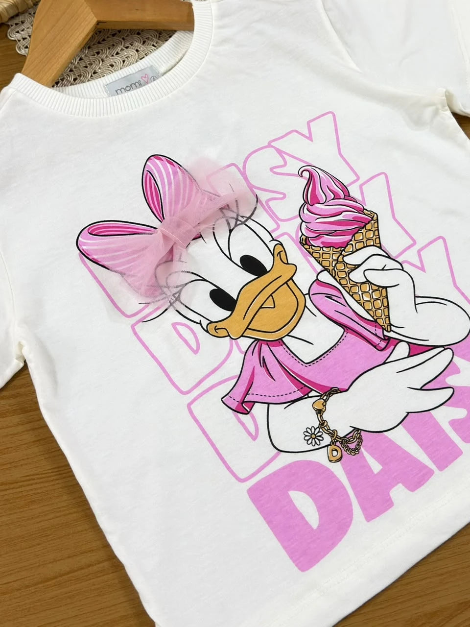 Conjunto Infantil Menina Momi Shorts Saia Rosa e Blusa Daisy Sorvete Disney