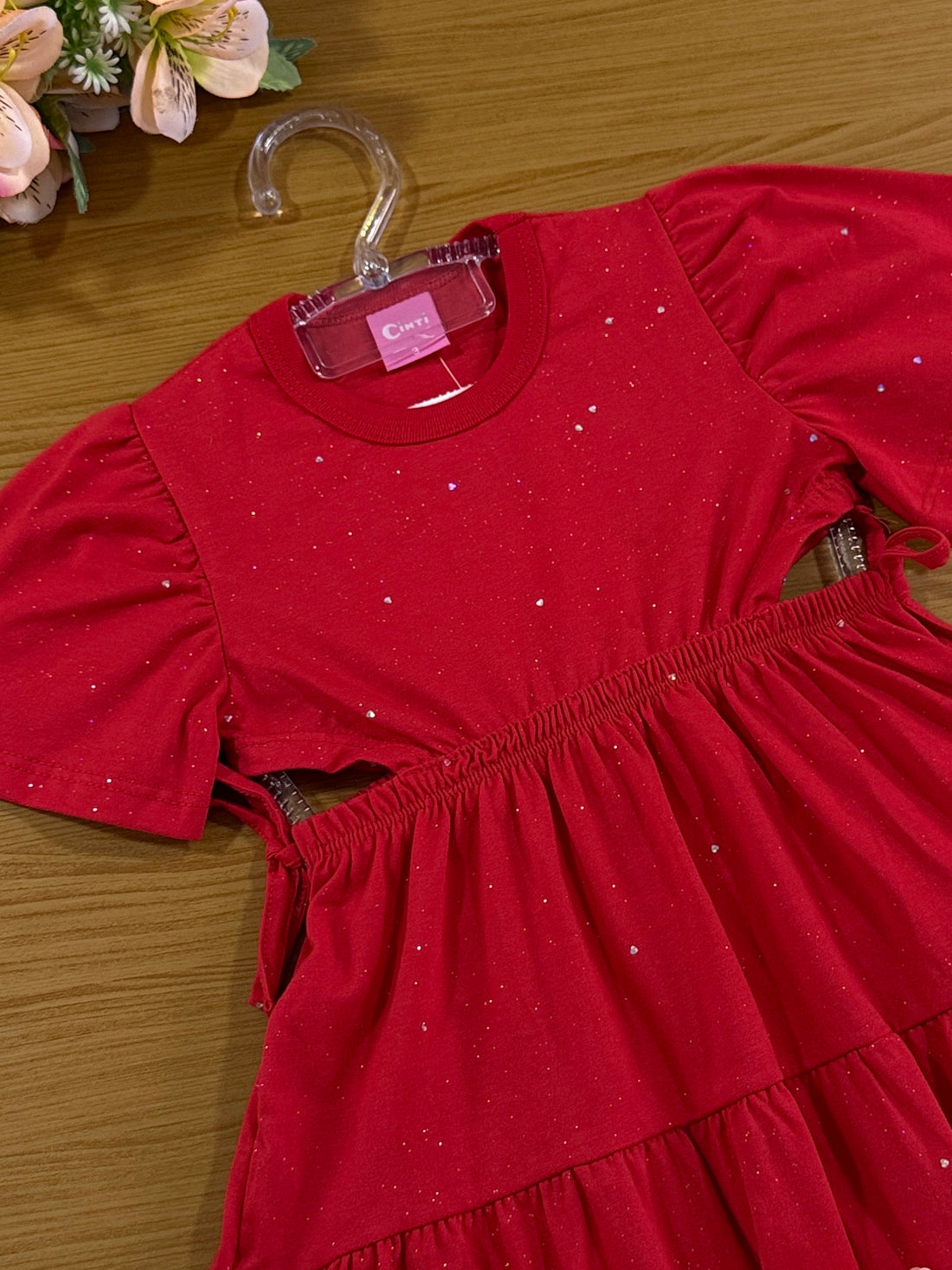 Vestido Infantil Cinti Verão Vermelho Brilho Natal