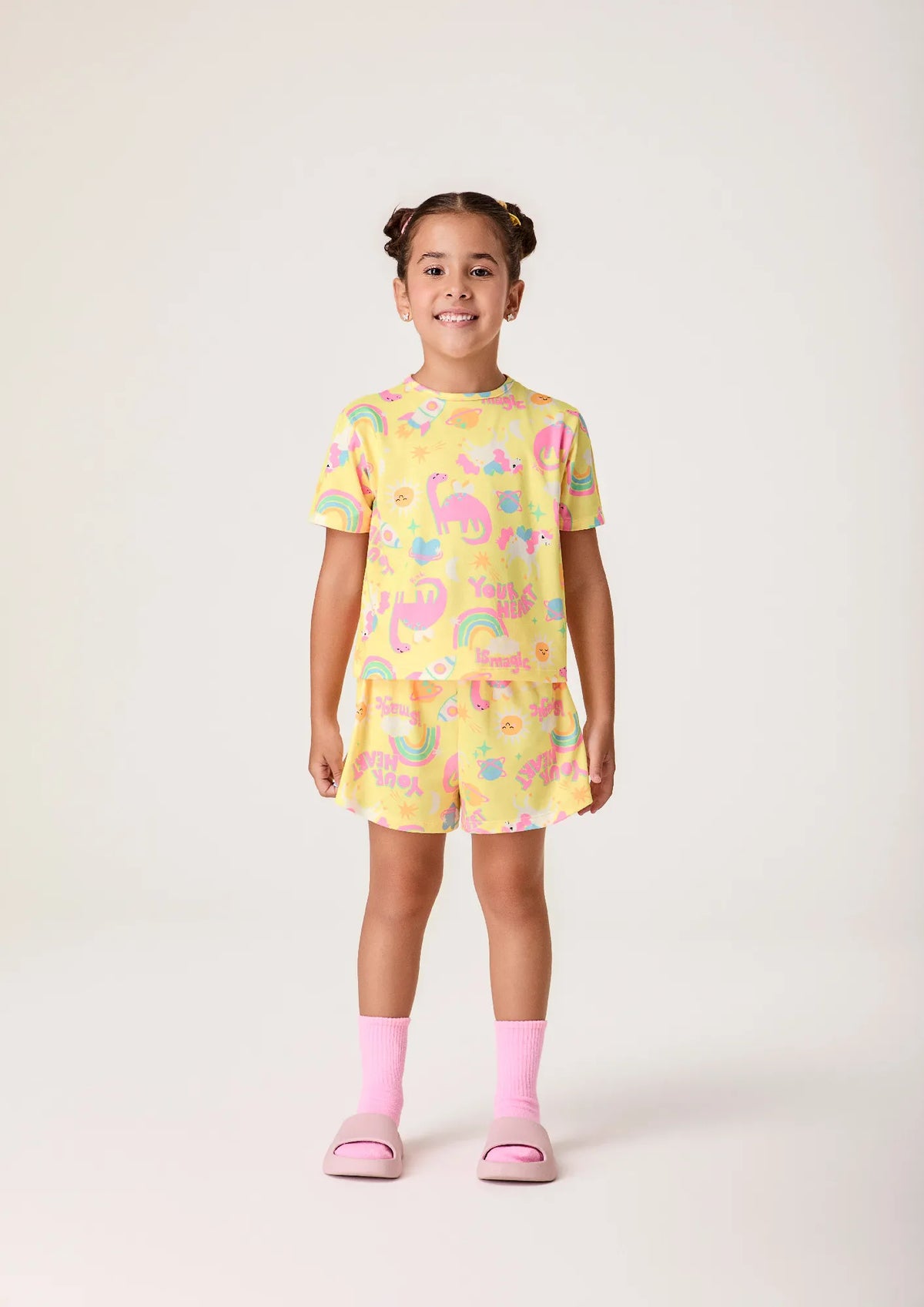 Pijama Infantil Menina Bimbi Amarelo Galáxia Mágica