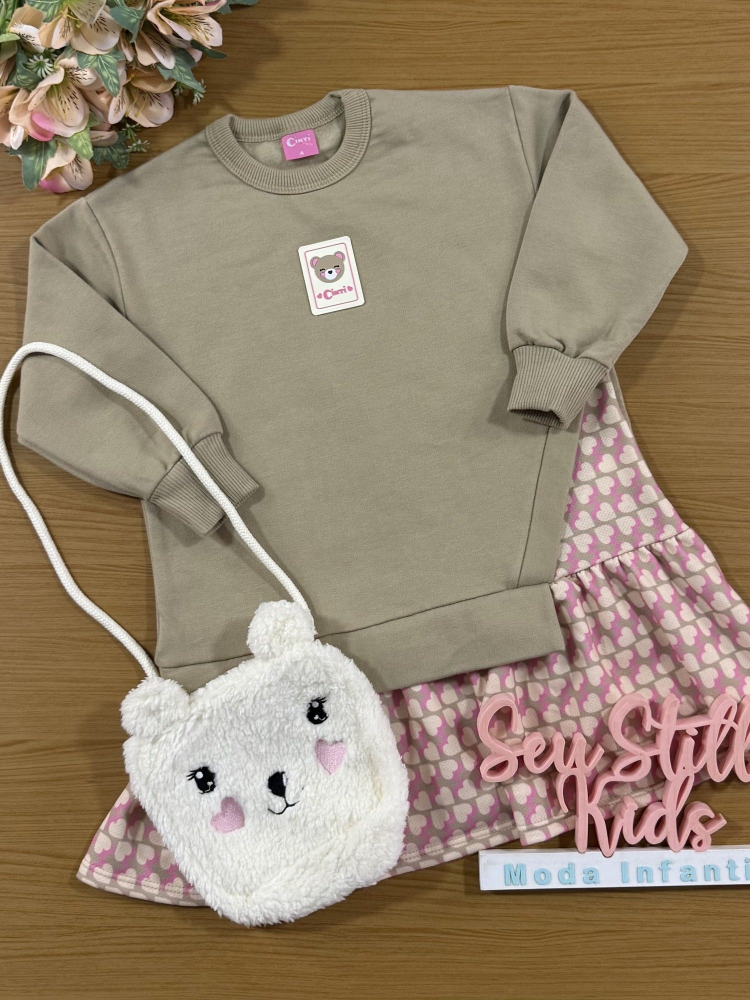 Vestido Infantil Cinti Inverno Manga Longa Ursinha